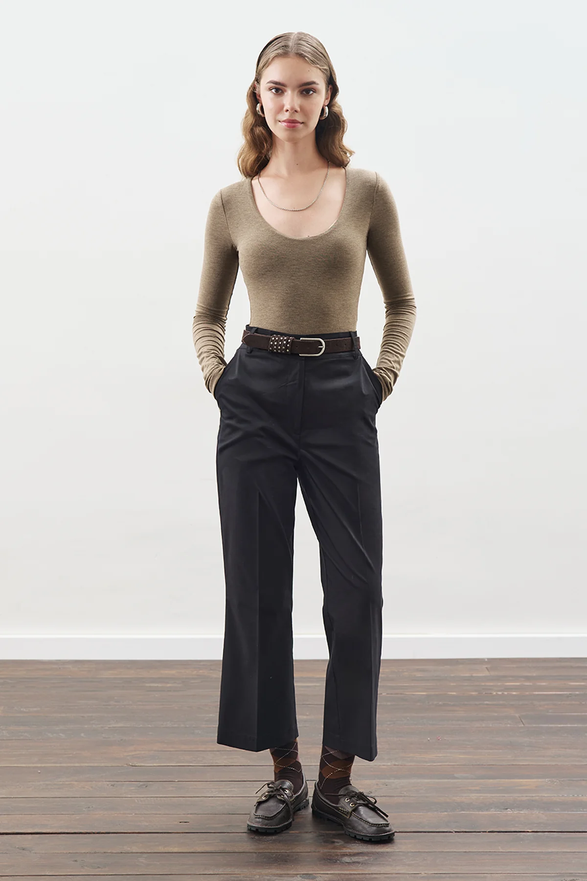 Checked Flare Trousers Black - Image 2