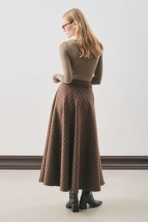 Checked Flared Skirt Brown - Image 2