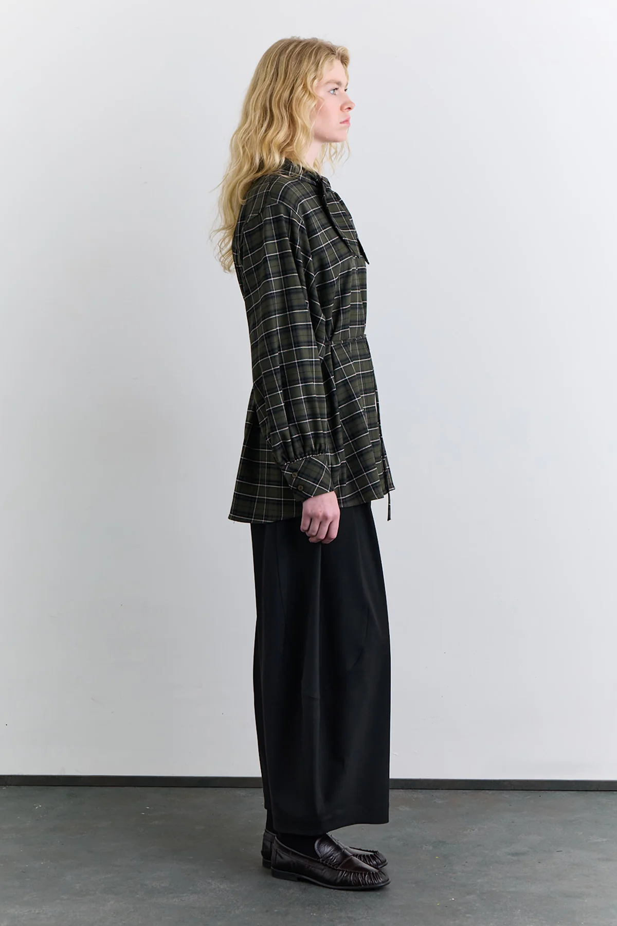 Checked Tie Front Shirt Green - Image 10