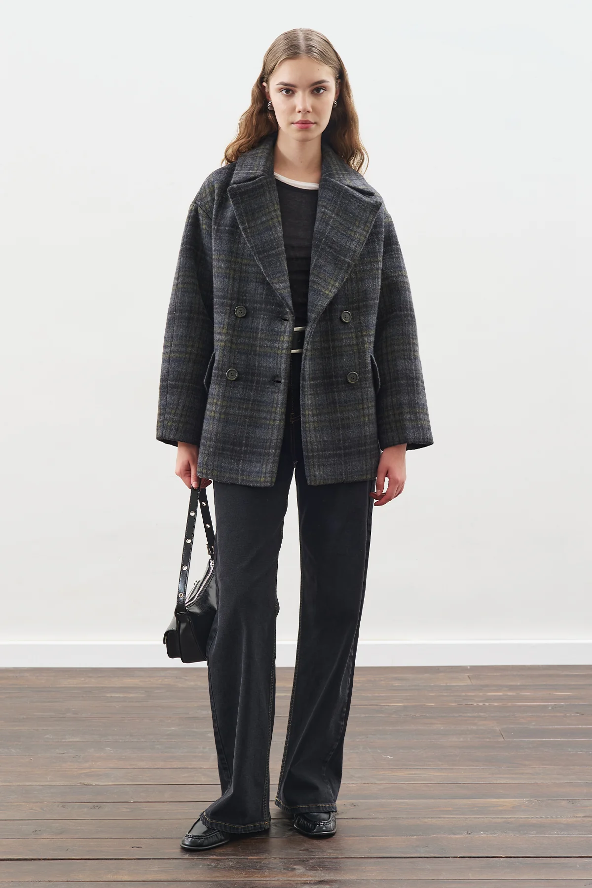 Checked Wool Coat Anthracite - Image 3