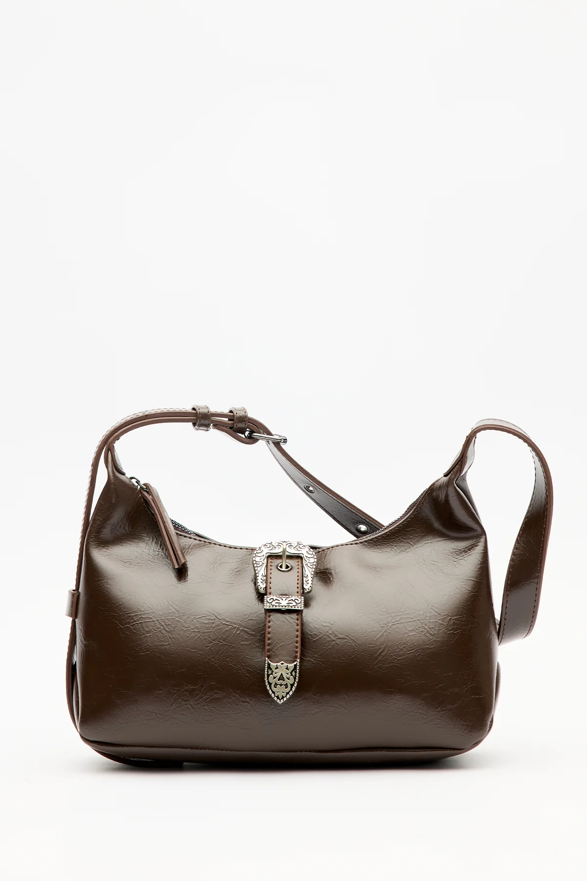 Chunky Buckle Shoulder Bag Brown - Image 3