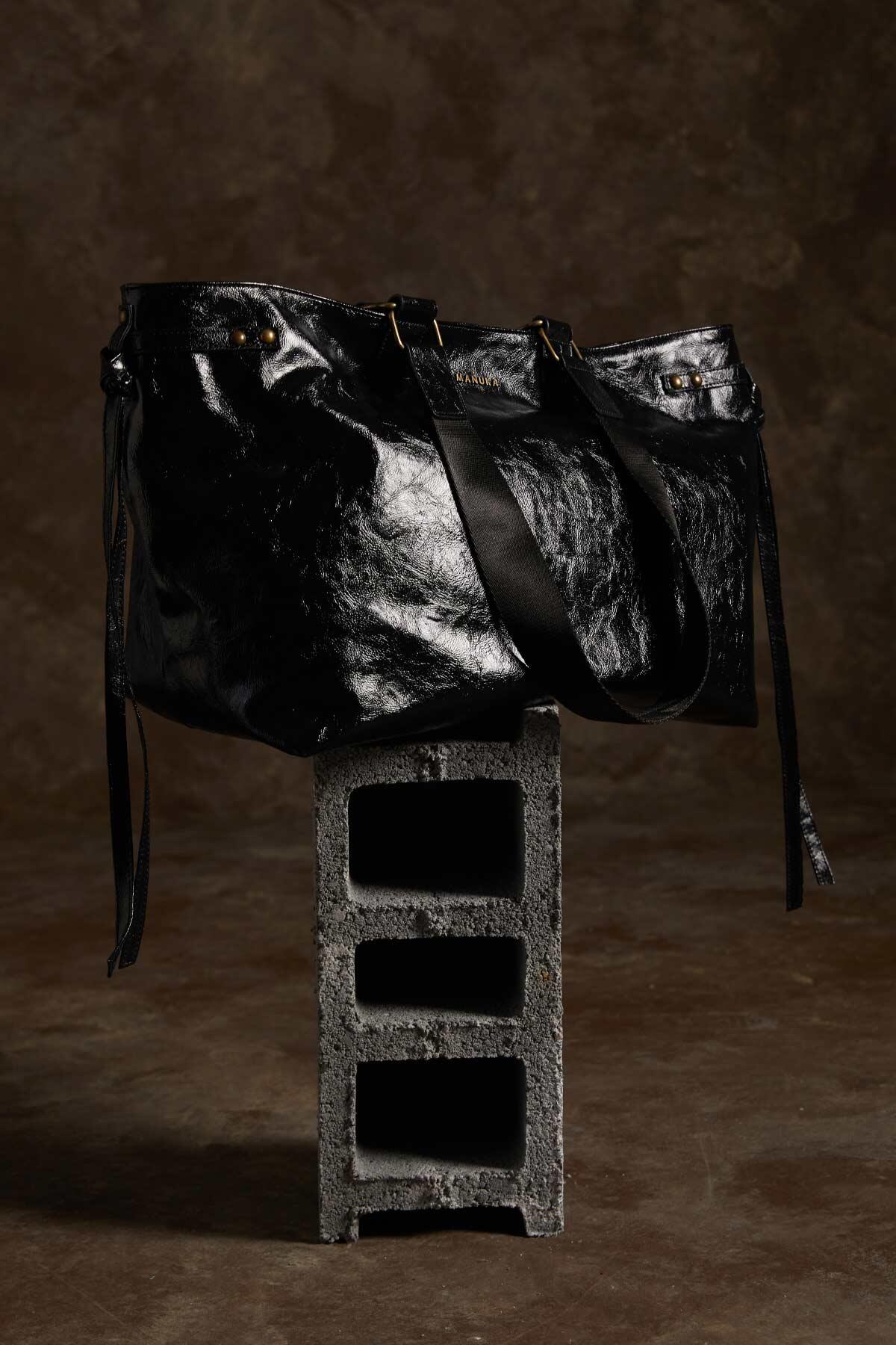 City Faux Leather Tote Bag Black