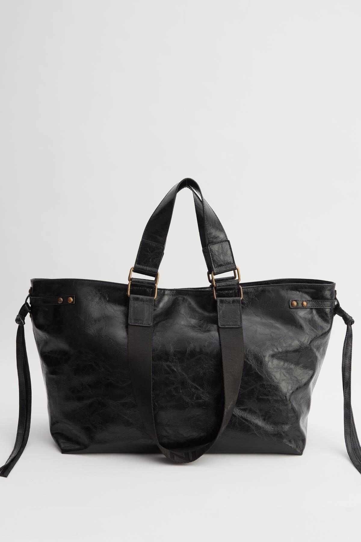 City Faux Leather Tote Bag Black - Image 5