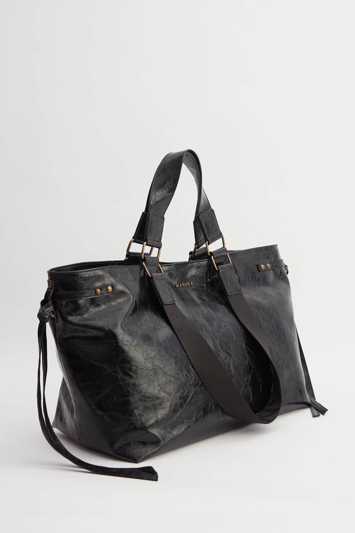 City Faux Leather Tote Bag Black - Image 7
