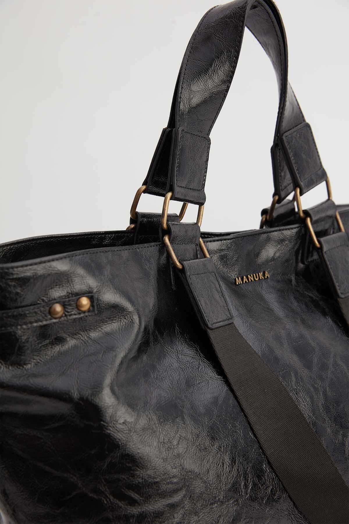 City Faux Leather Tote Bag Black - Image 8