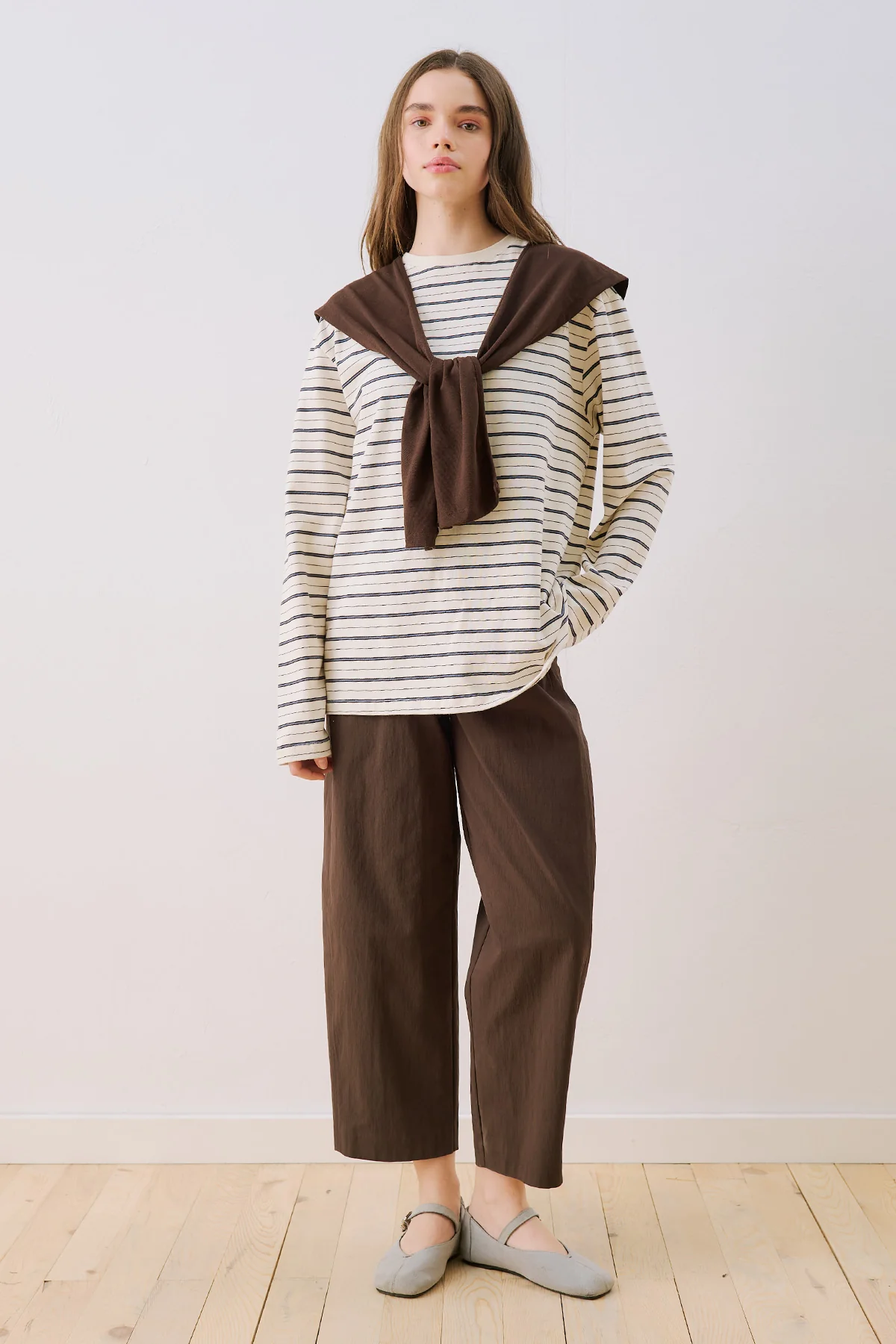 Striped T-Shirt With Scarf Detail Ecru - Image 2