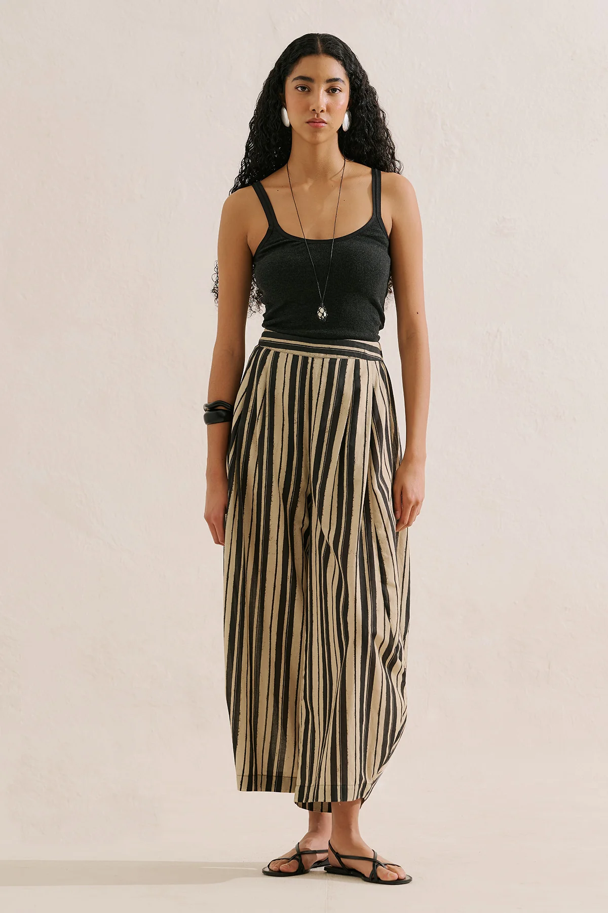 Striped Barrel Leg Trousers Black Striped - Image 3