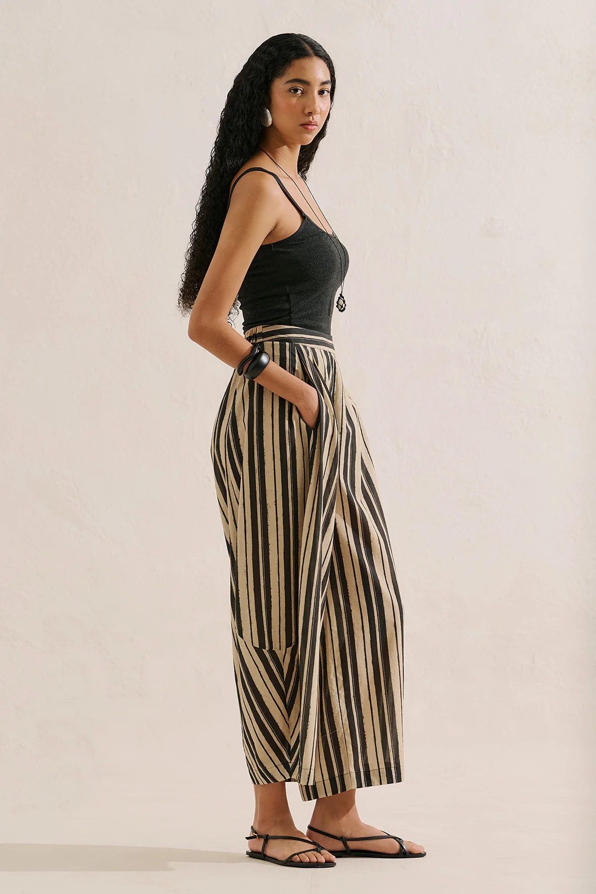 Striped Barrel Leg Trousers Black Striped - Image 5