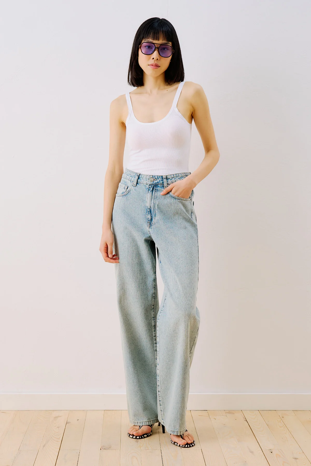 Striped Denim Straight Trousers Light Blue - Image 4