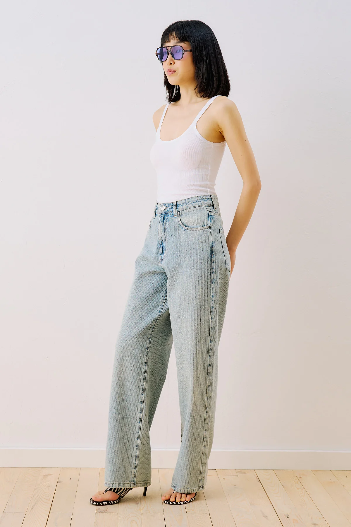 Striped Denim Straight Trousers Light Blue - Image 5