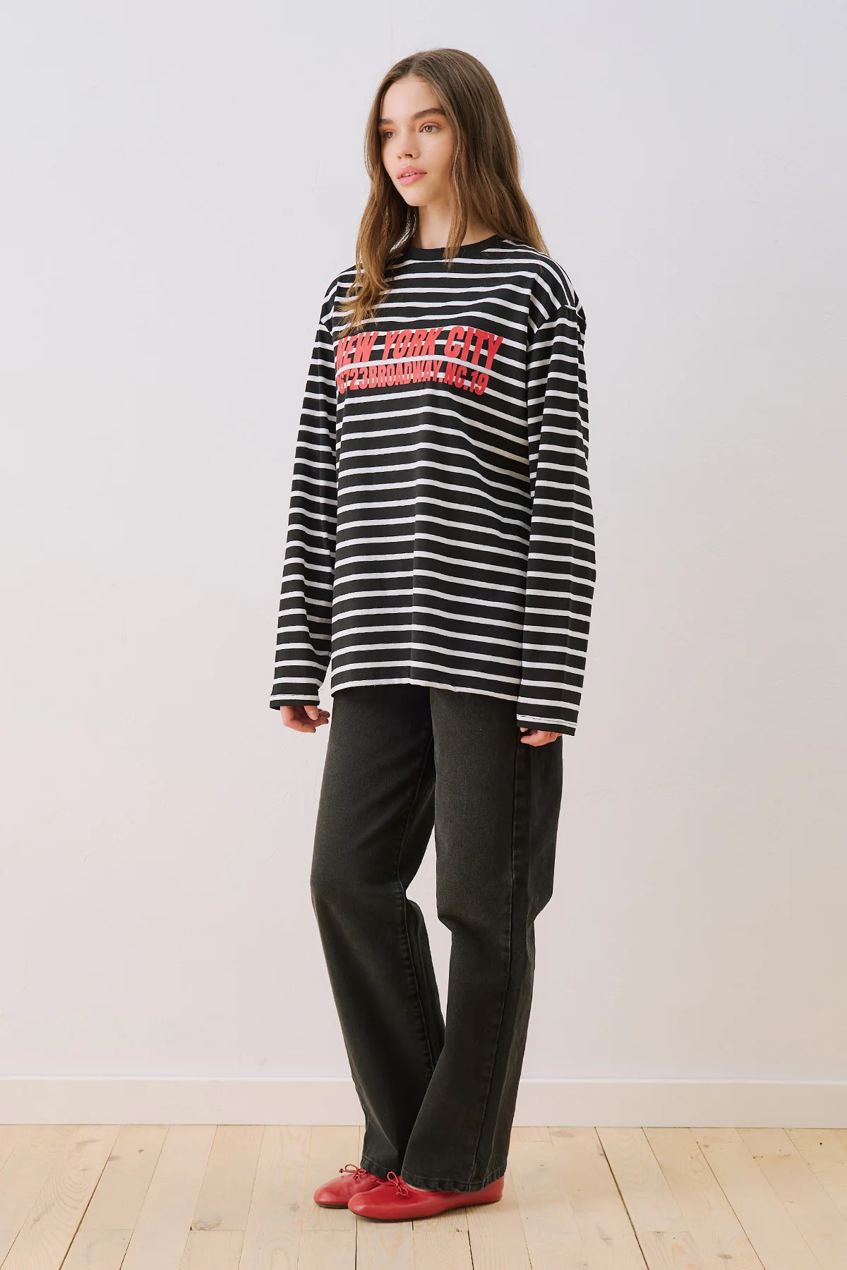 Oversized Striped T-Shirt Black - Image 5