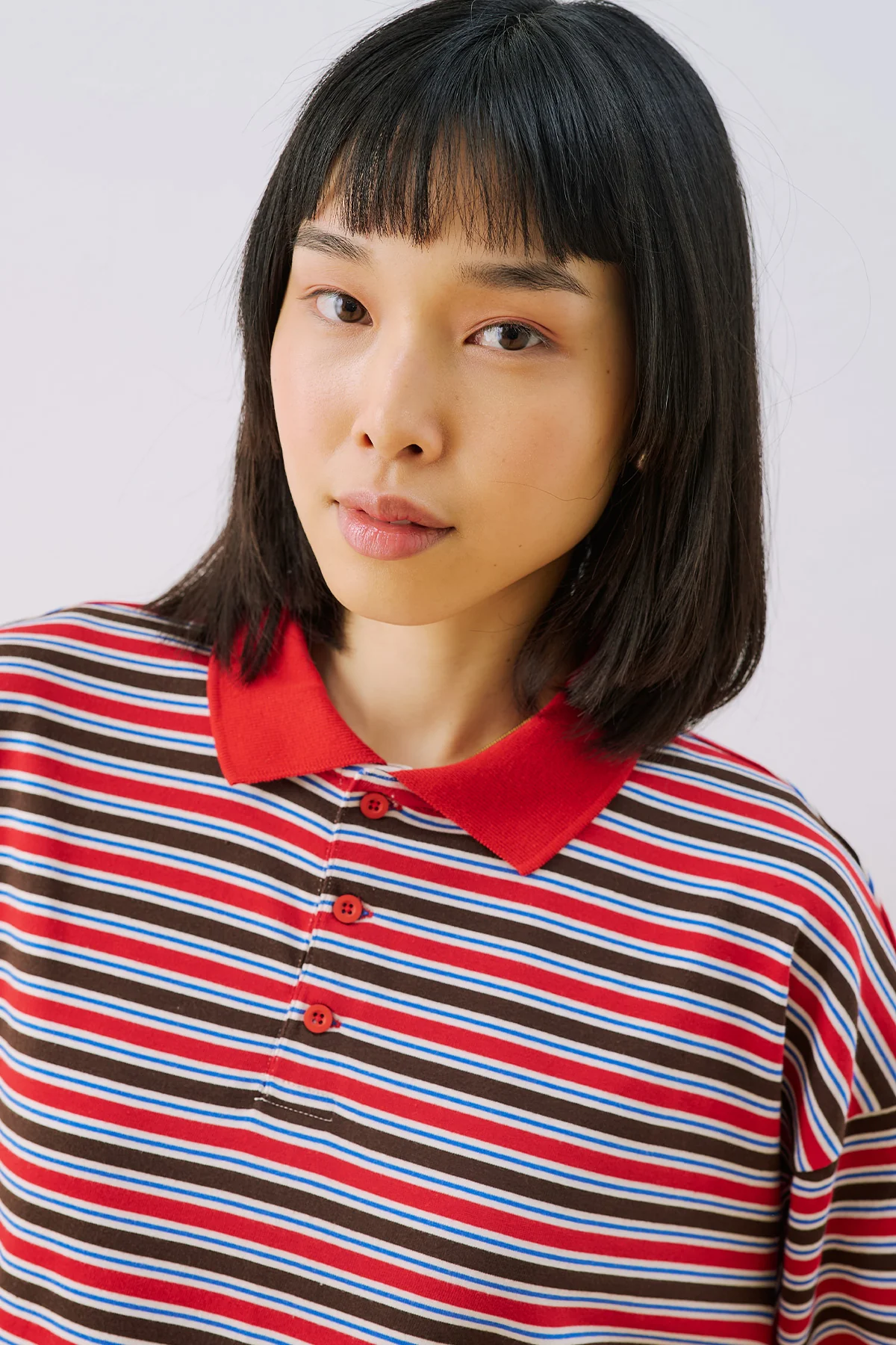 Striped Polo Collar Sweatshirt Red - Image 4