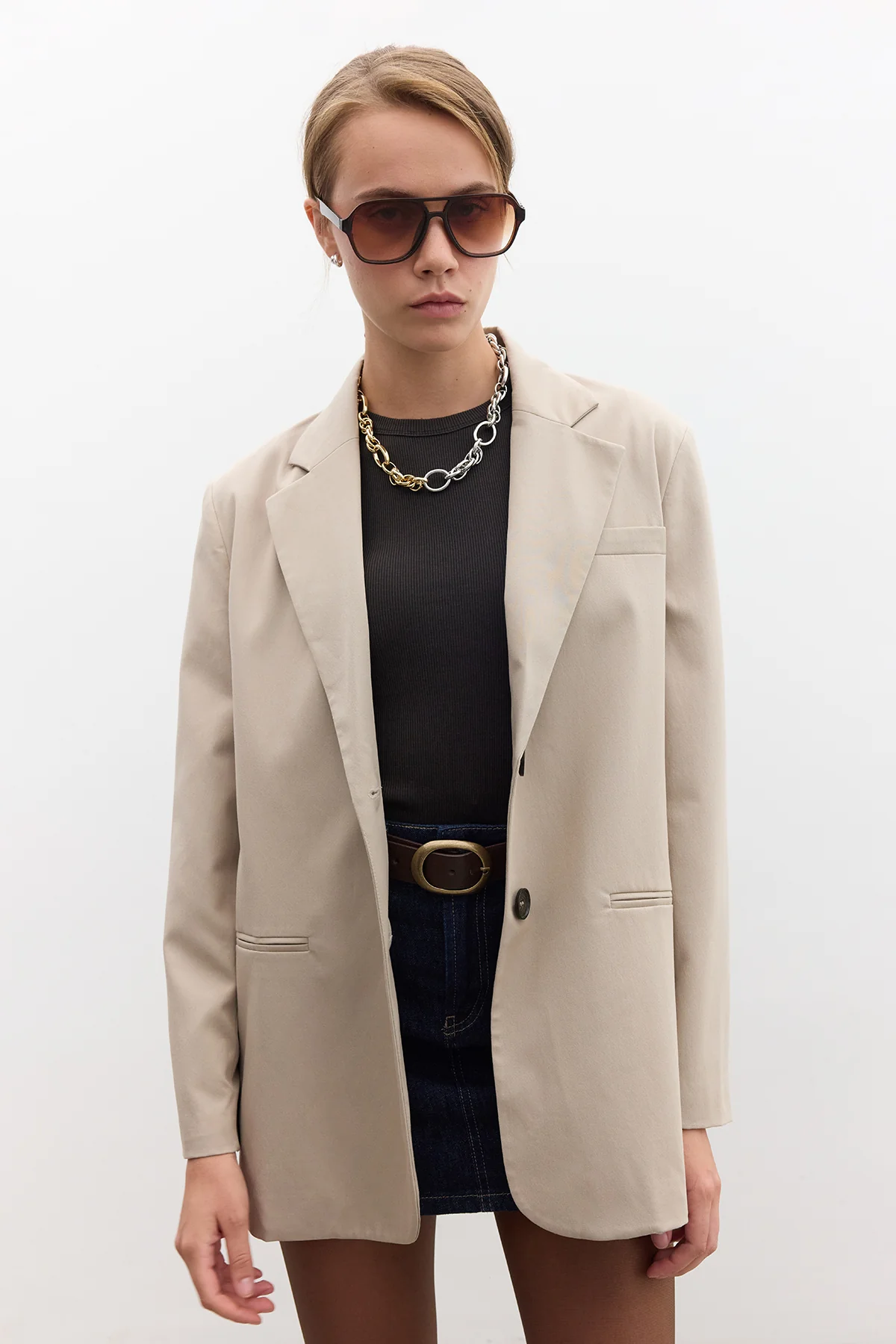 Classic Buttoned Blazer Stone - Image 4
