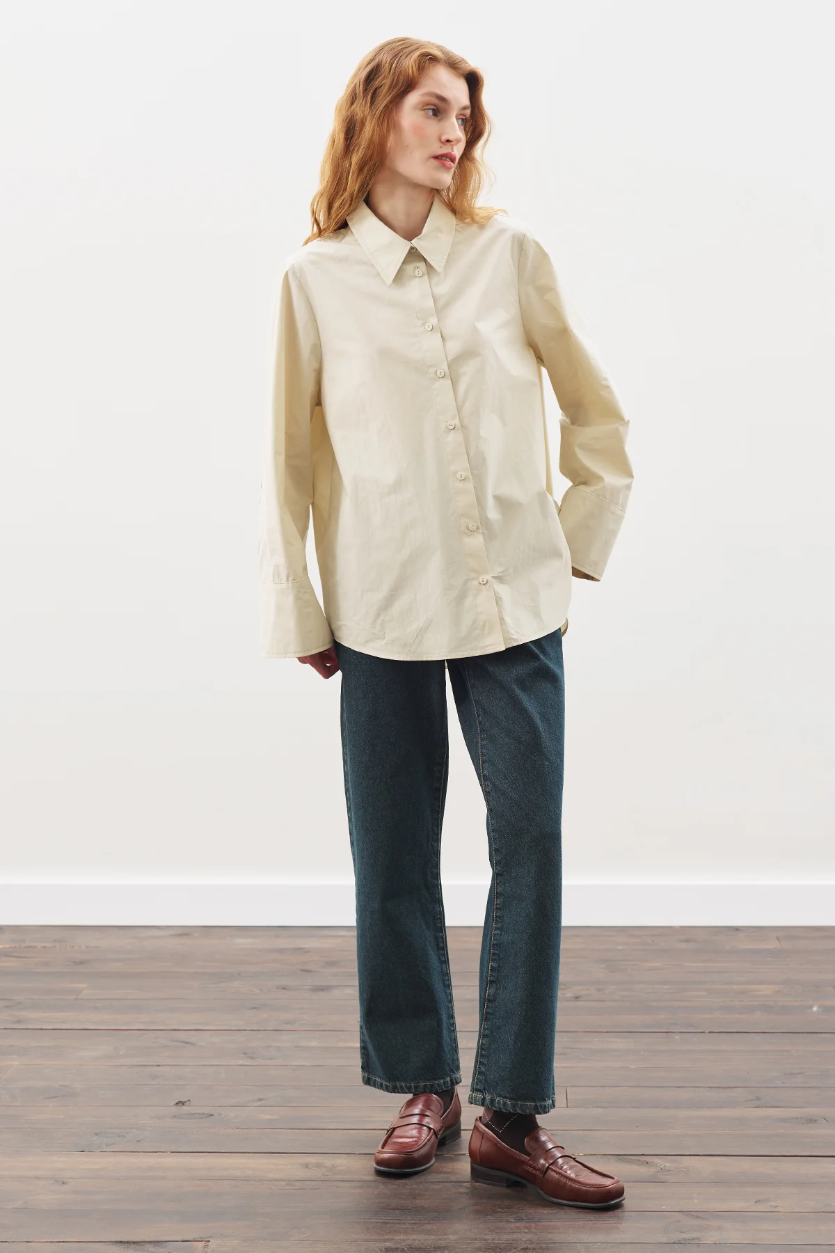 Classic Shirt With Wide Cuffs Beıge - Image 5