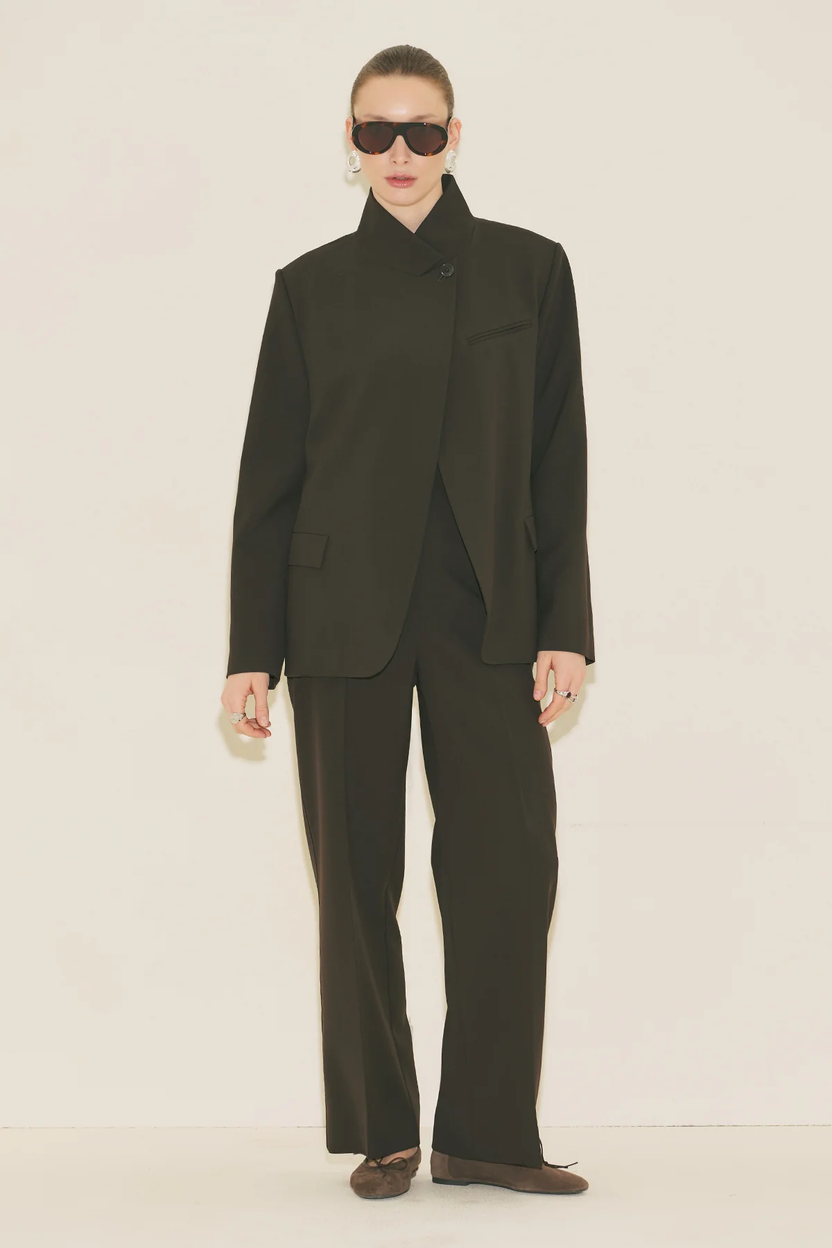 Classic Straight Trousers Dark Brown - Image 3