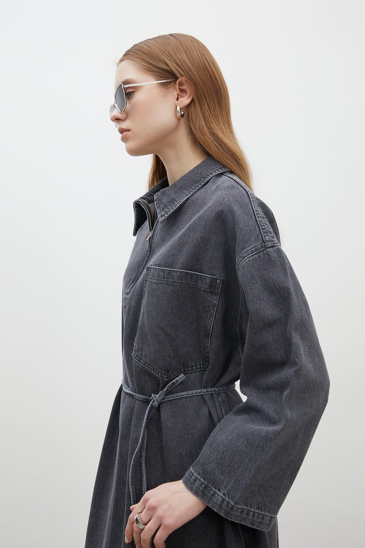 Collar Detail Denim Dress Anthracite - Image 5