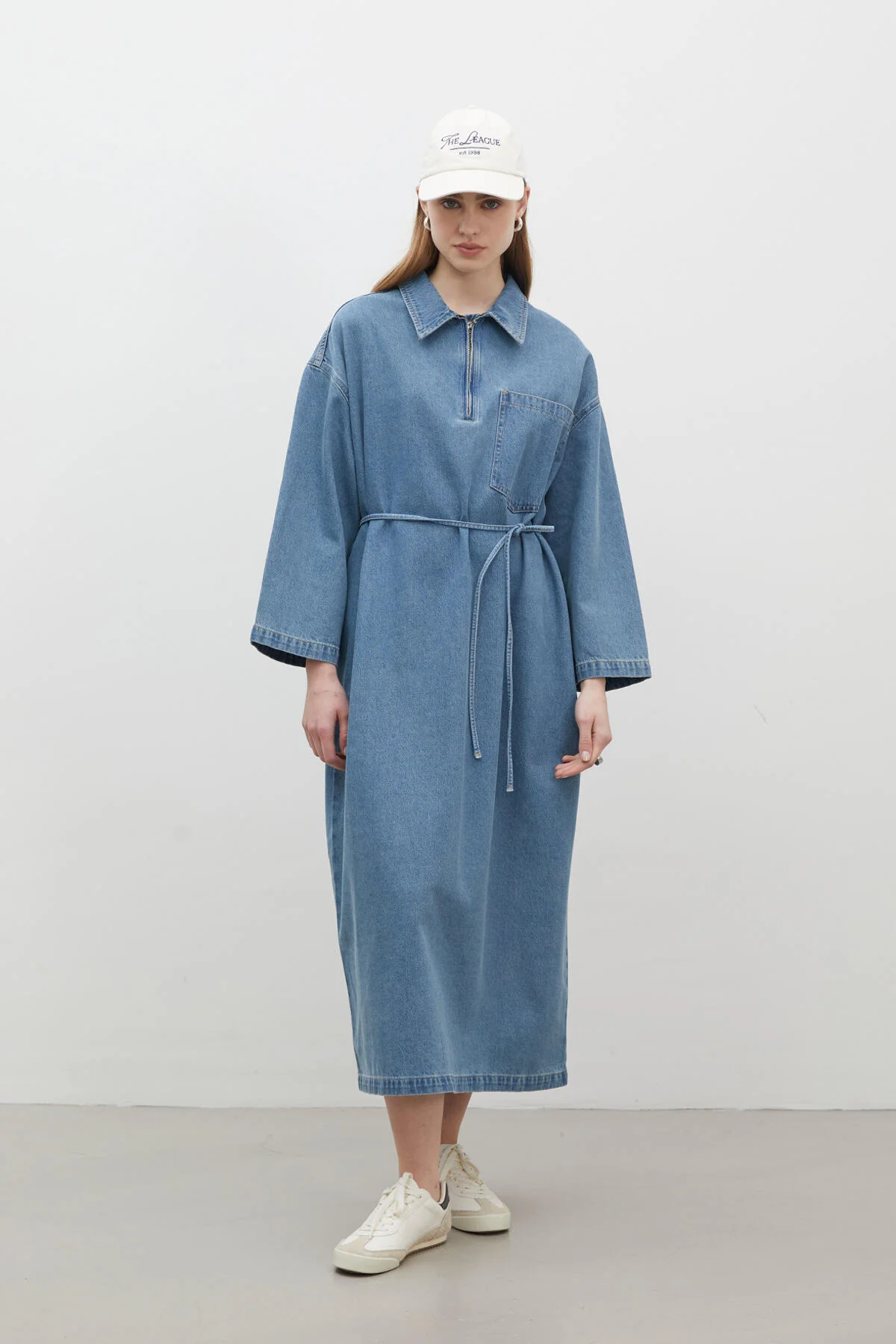 Collar Detail Denim Dress Blue - Image 2