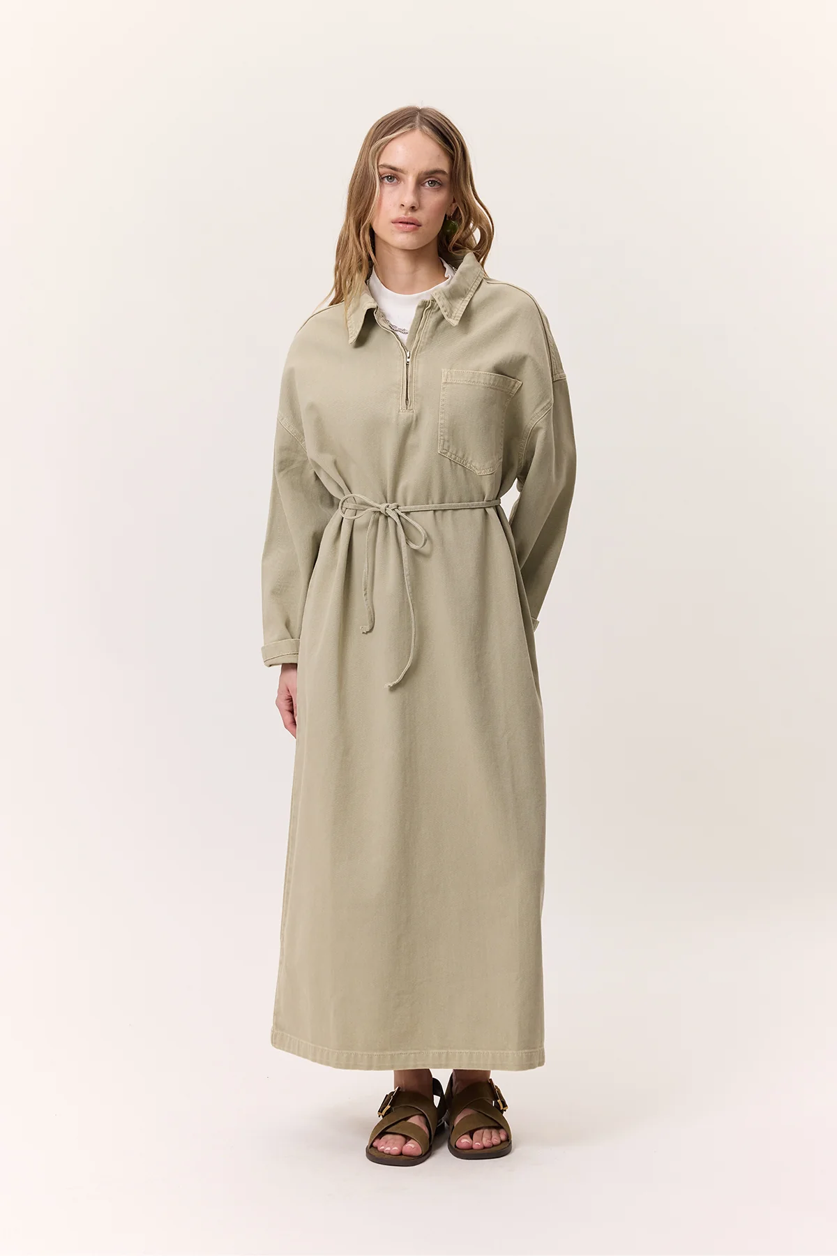 Collar Detail Denim Dress Pistachio