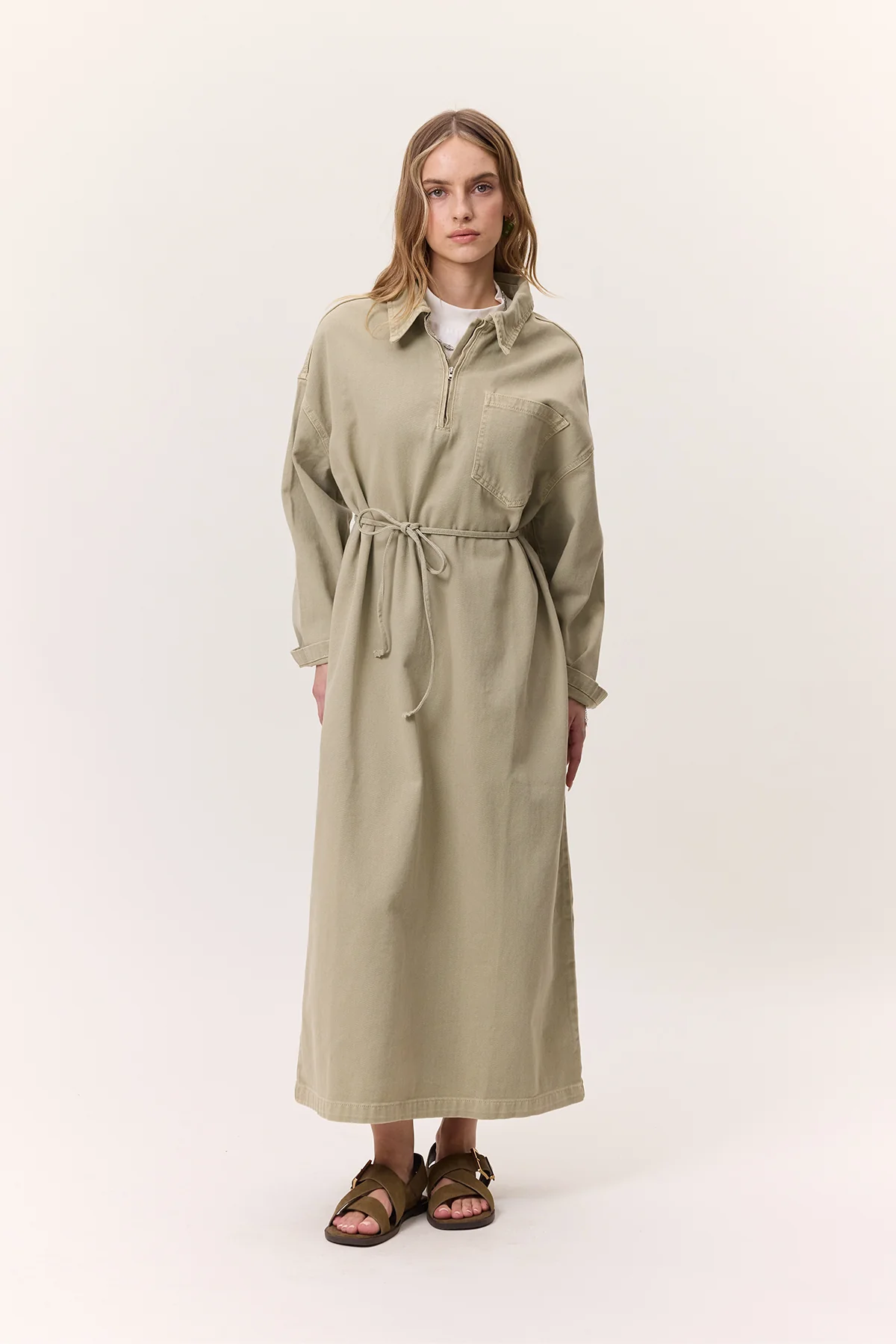 Collar Detail Denim Dress Pistachio - Image 2