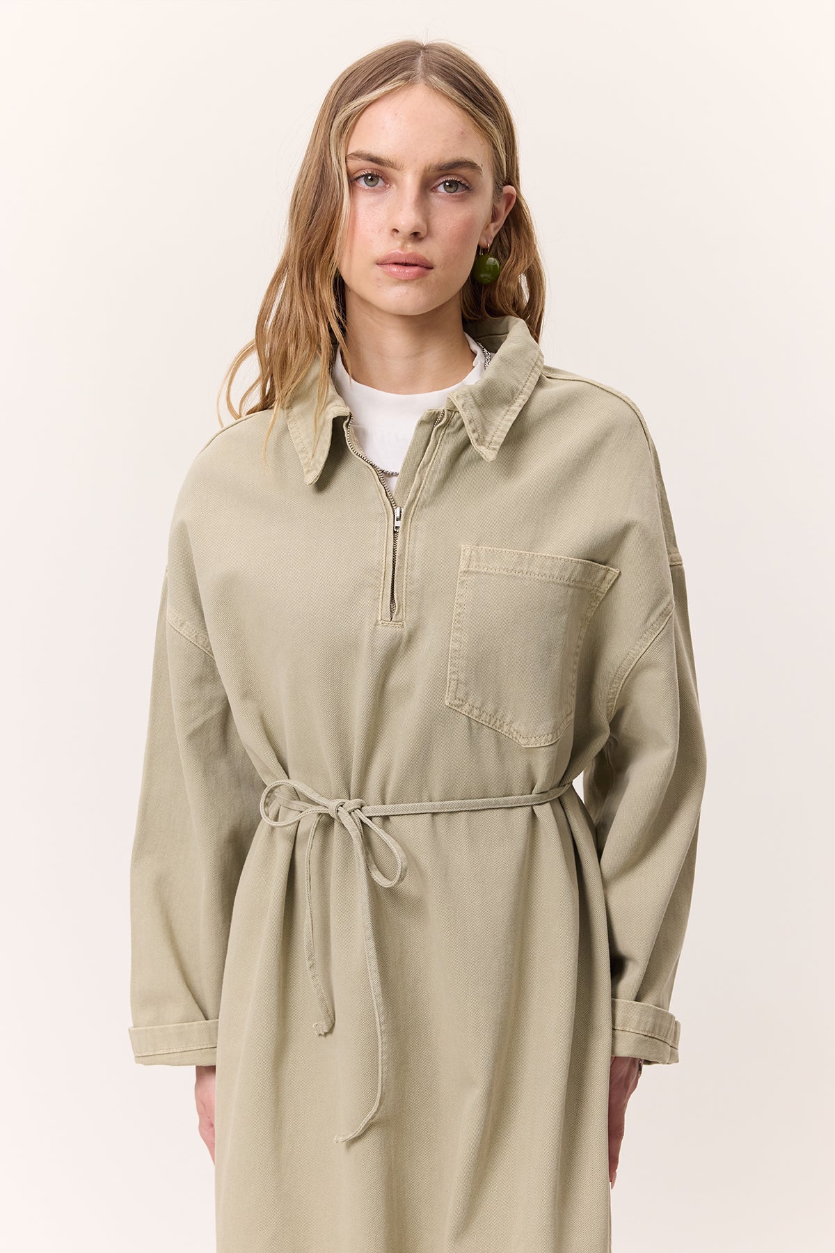 Collar Detail Denim Dress Pistachio - Image 3