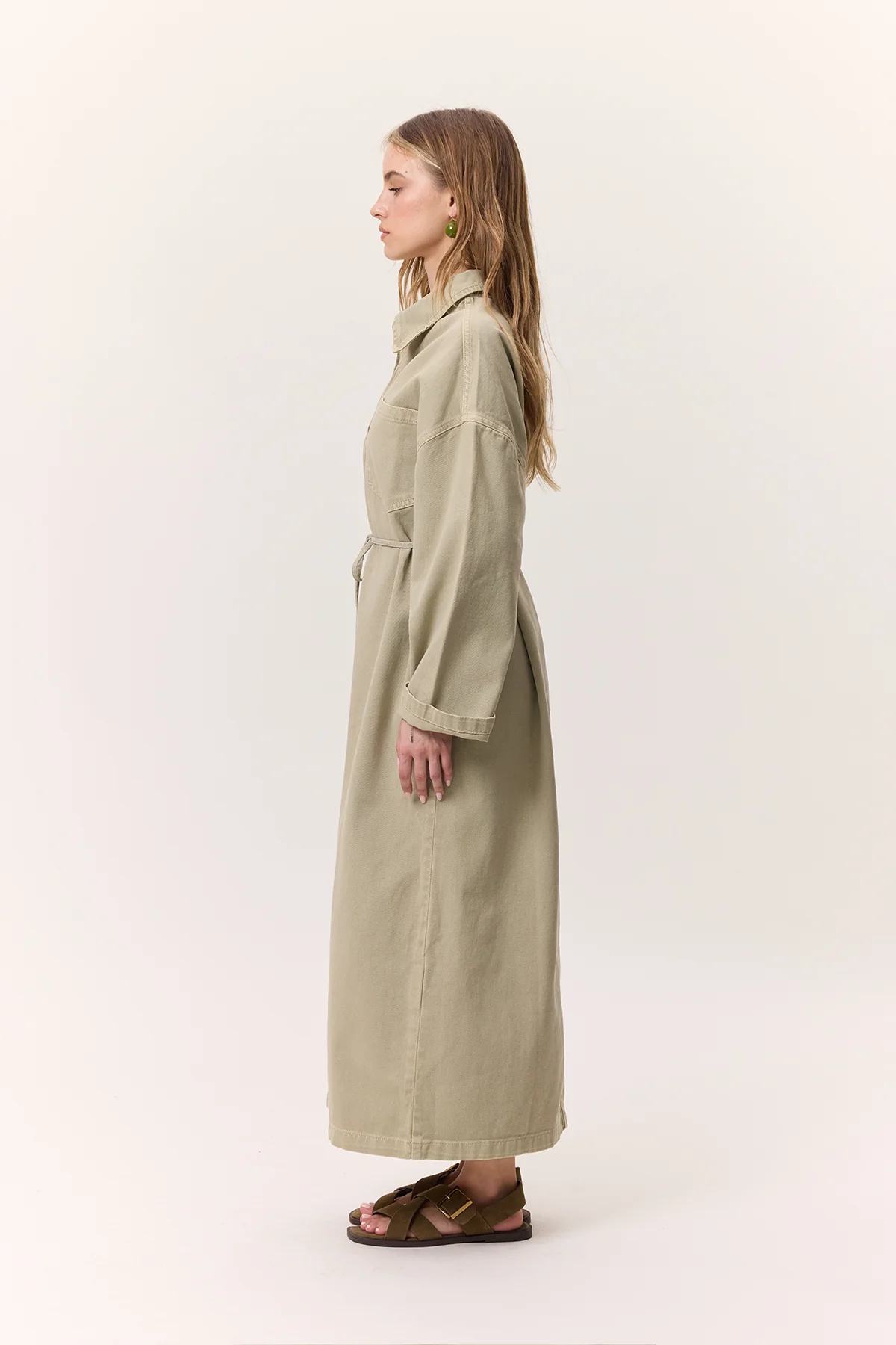 Collar Detail Denim Dress Pistachio - Image 4