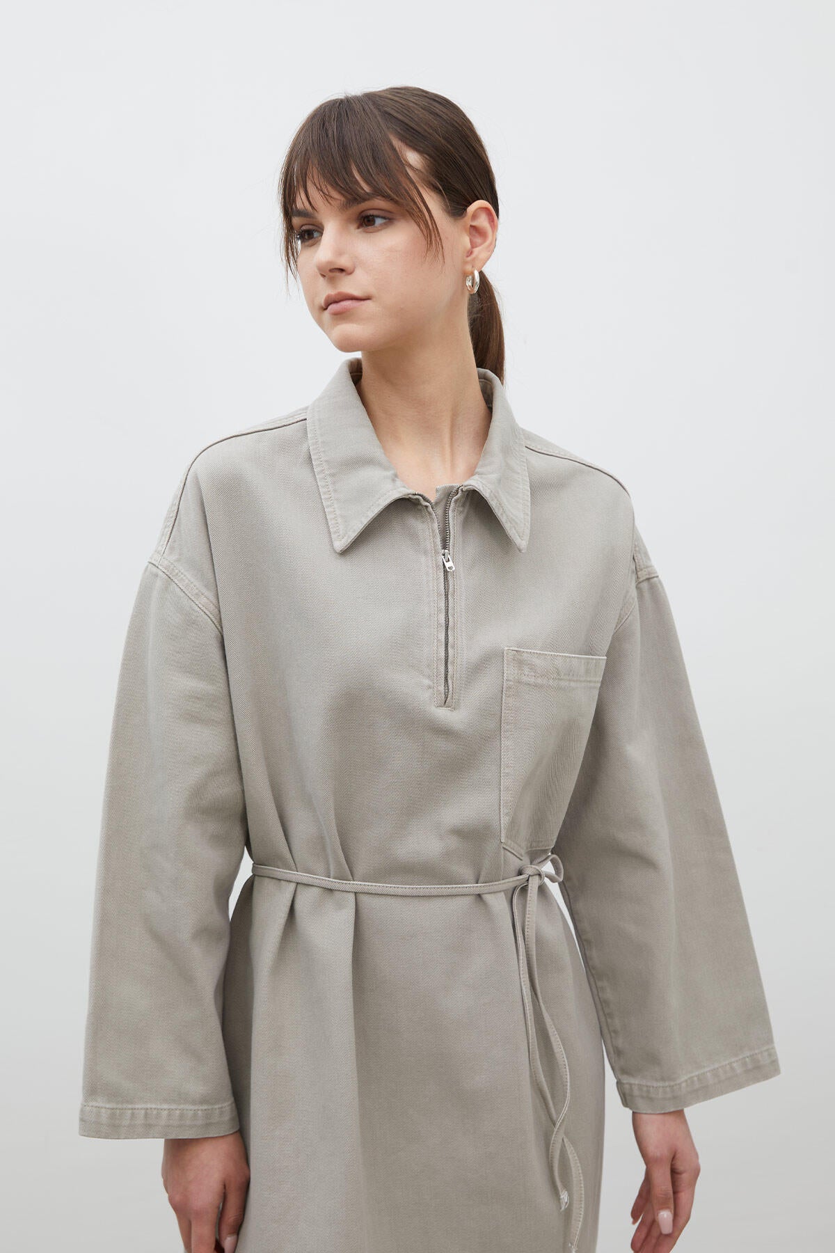 Collar Detail Denim Dress Stone - Image 4
