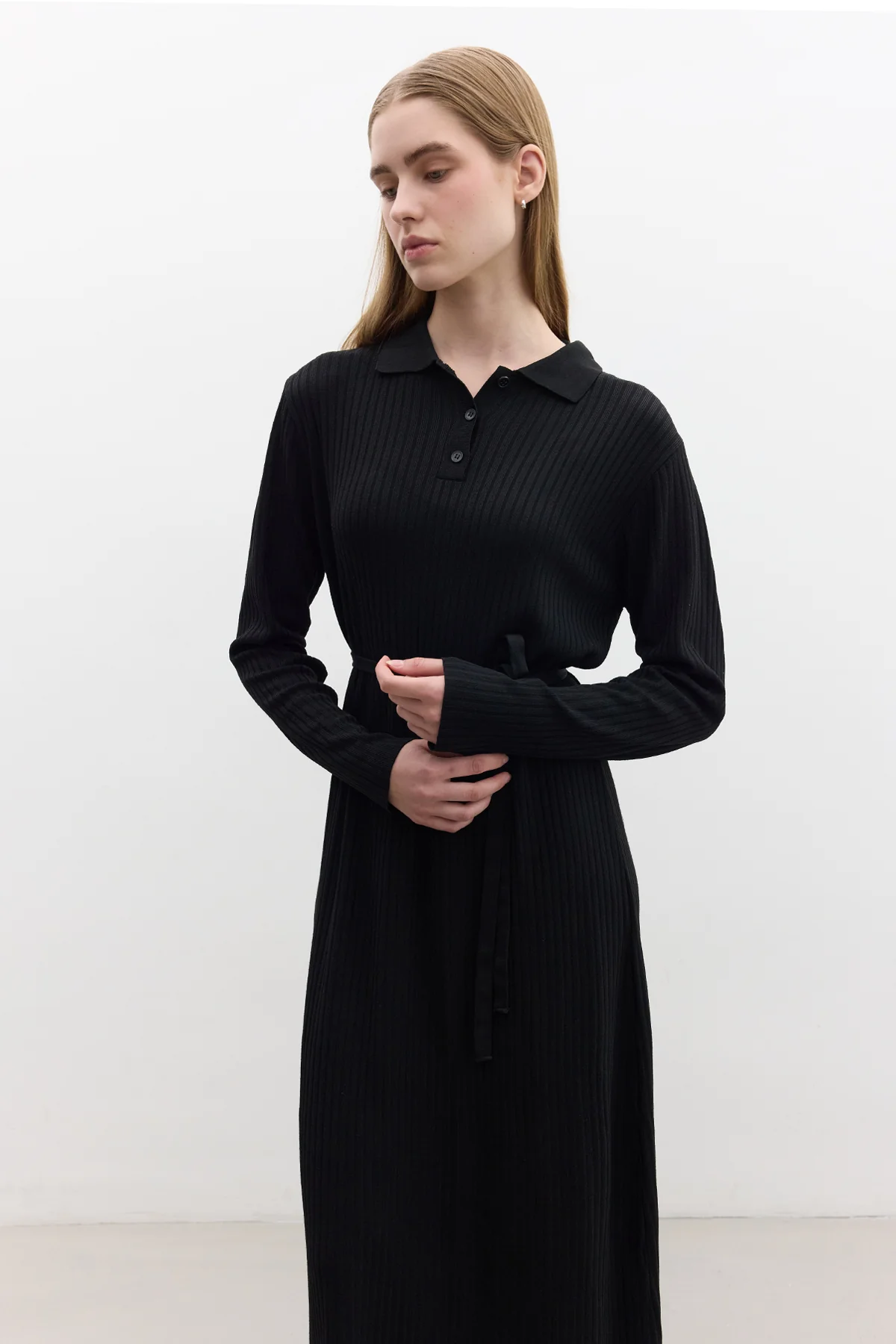 Collared Knit Dress Black - Image 5
