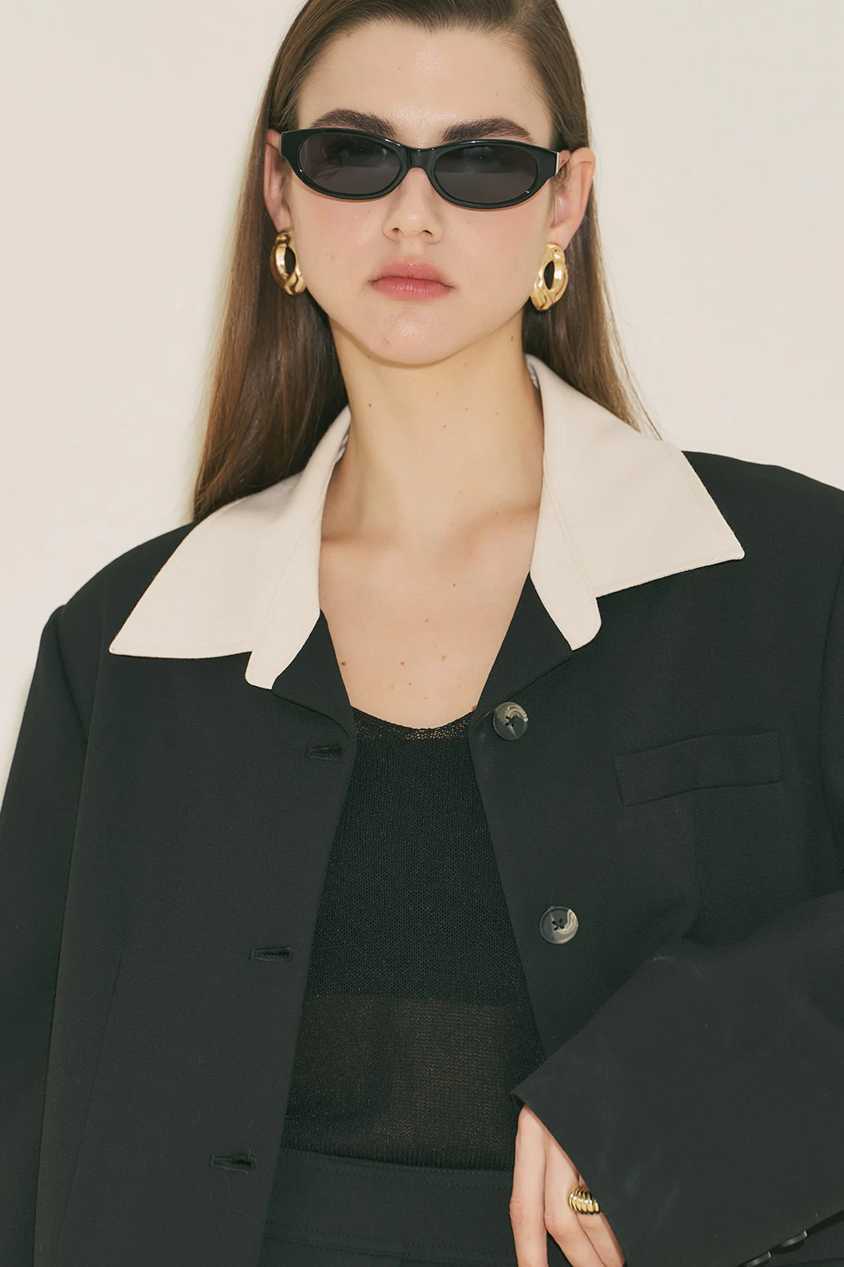 Contrast Collar Blazer Black - Image 13