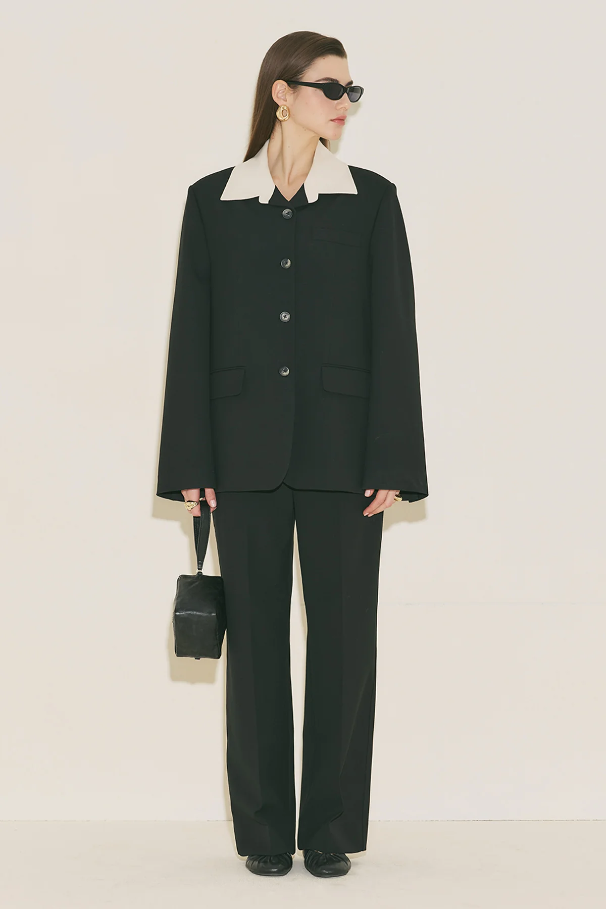 Contrast Collar Blazer Black - Image 14