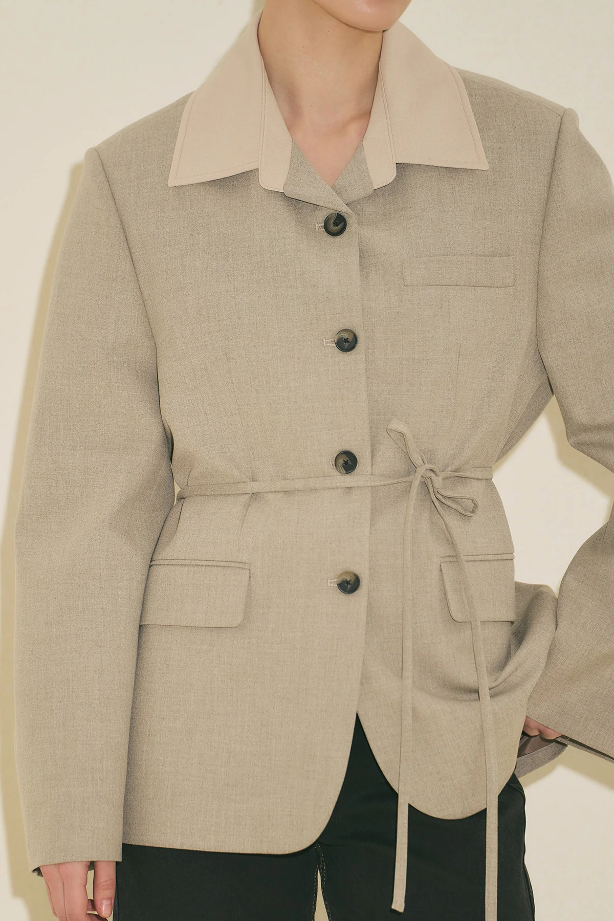 Contrast Collar Blazer Stone - Image 7