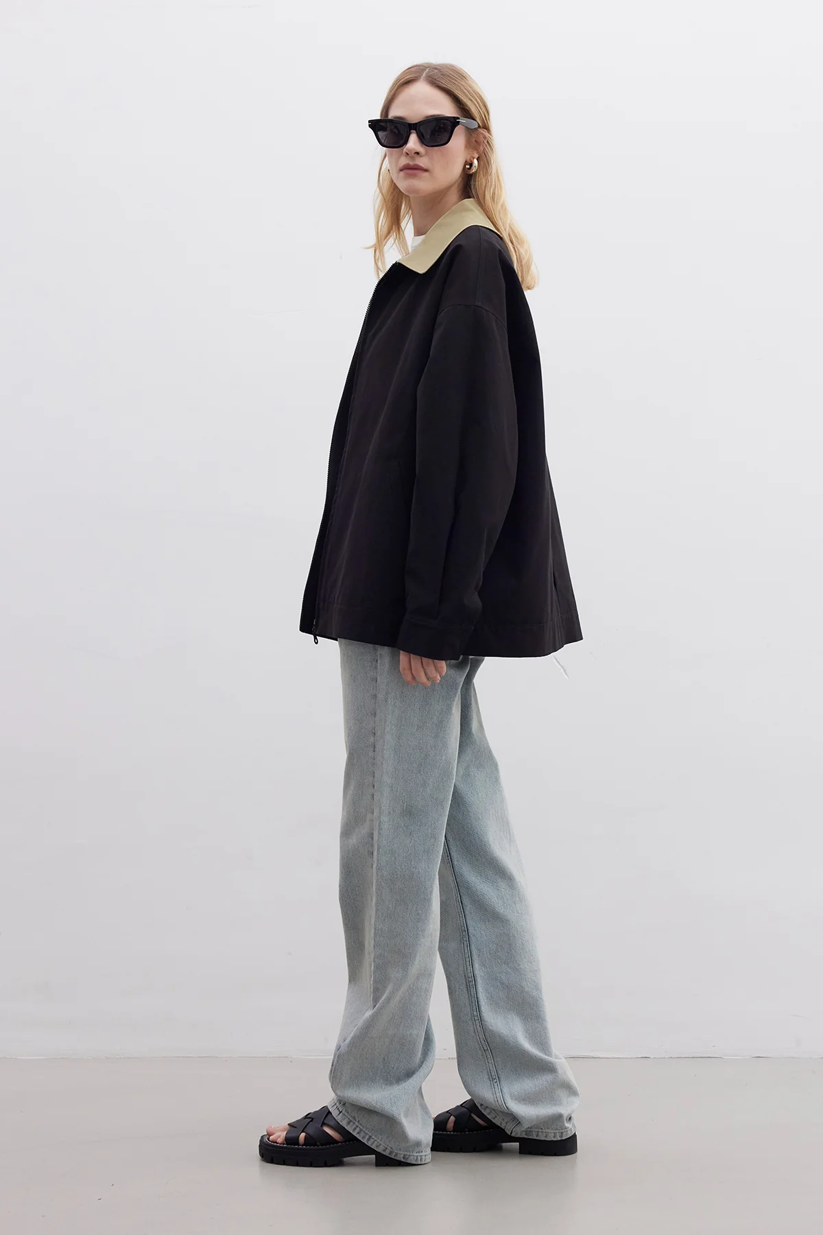 Contrast Collar Gabardine Jacket Black - Image 8