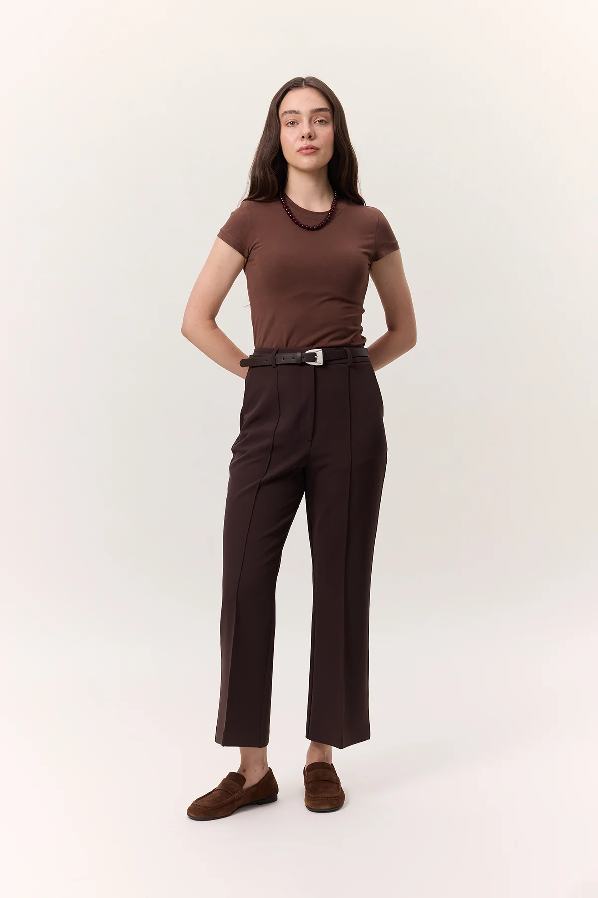 Contrast Stitch Flared Pants Brown - Image 2