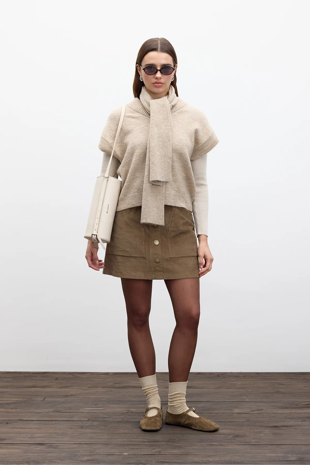 Corduroy Mini Skirt Camel - Image 2