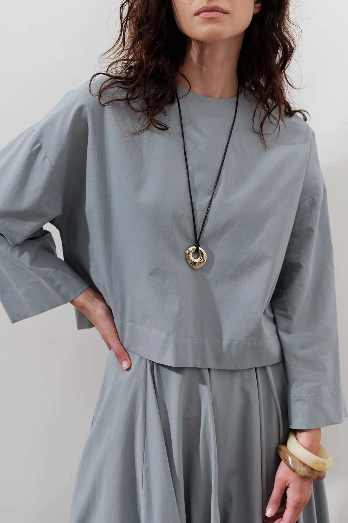 Cotton Crop Long Sleeve Top Dusty Blue - Image 5