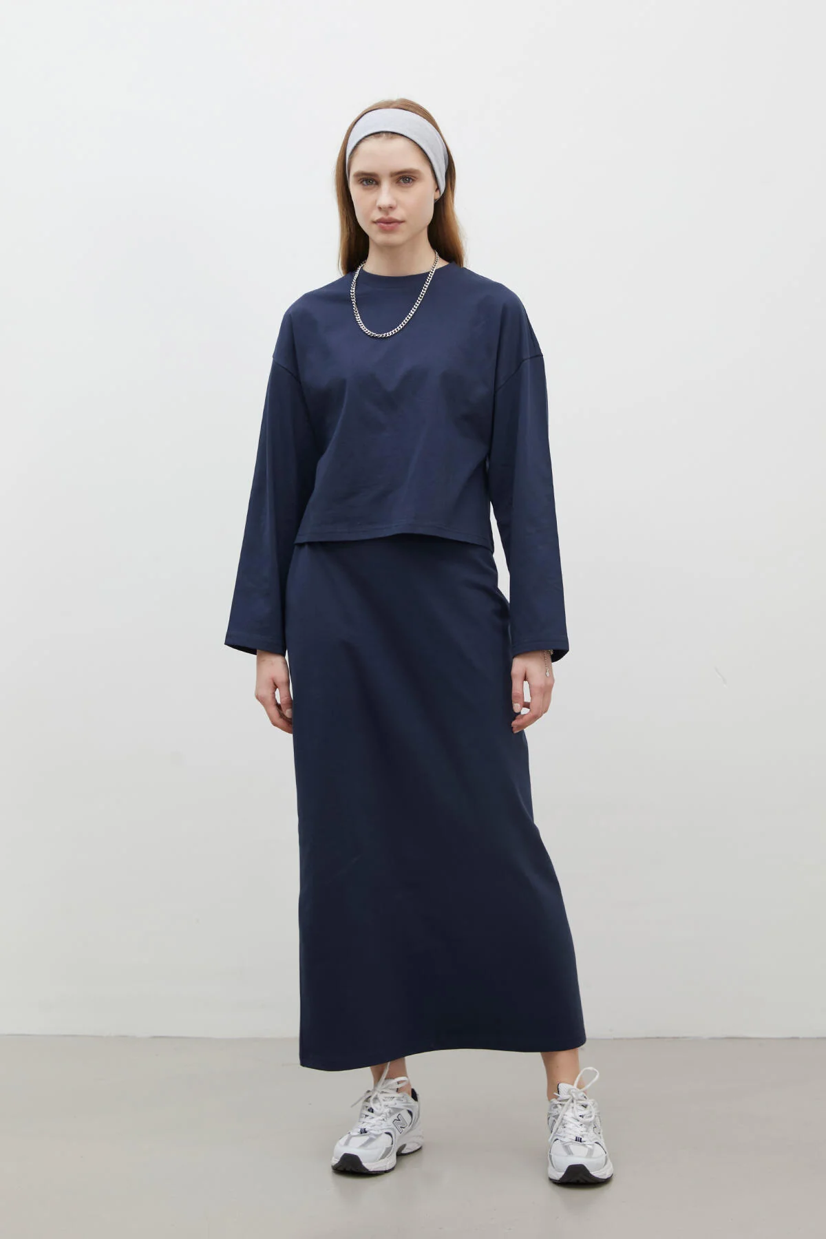 Cotton Pencil Skirt Navy Blue