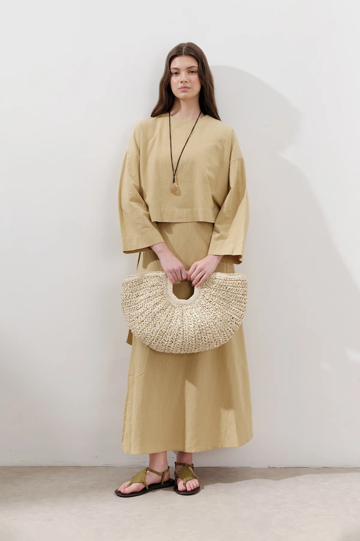 Cotton Wide-Sleeve Crop Blouse Yellow - Image 4