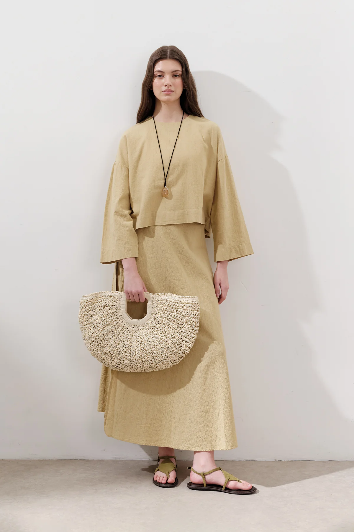Cotton Wide-Sleeve Crop Blouse Yellow - Image 5
