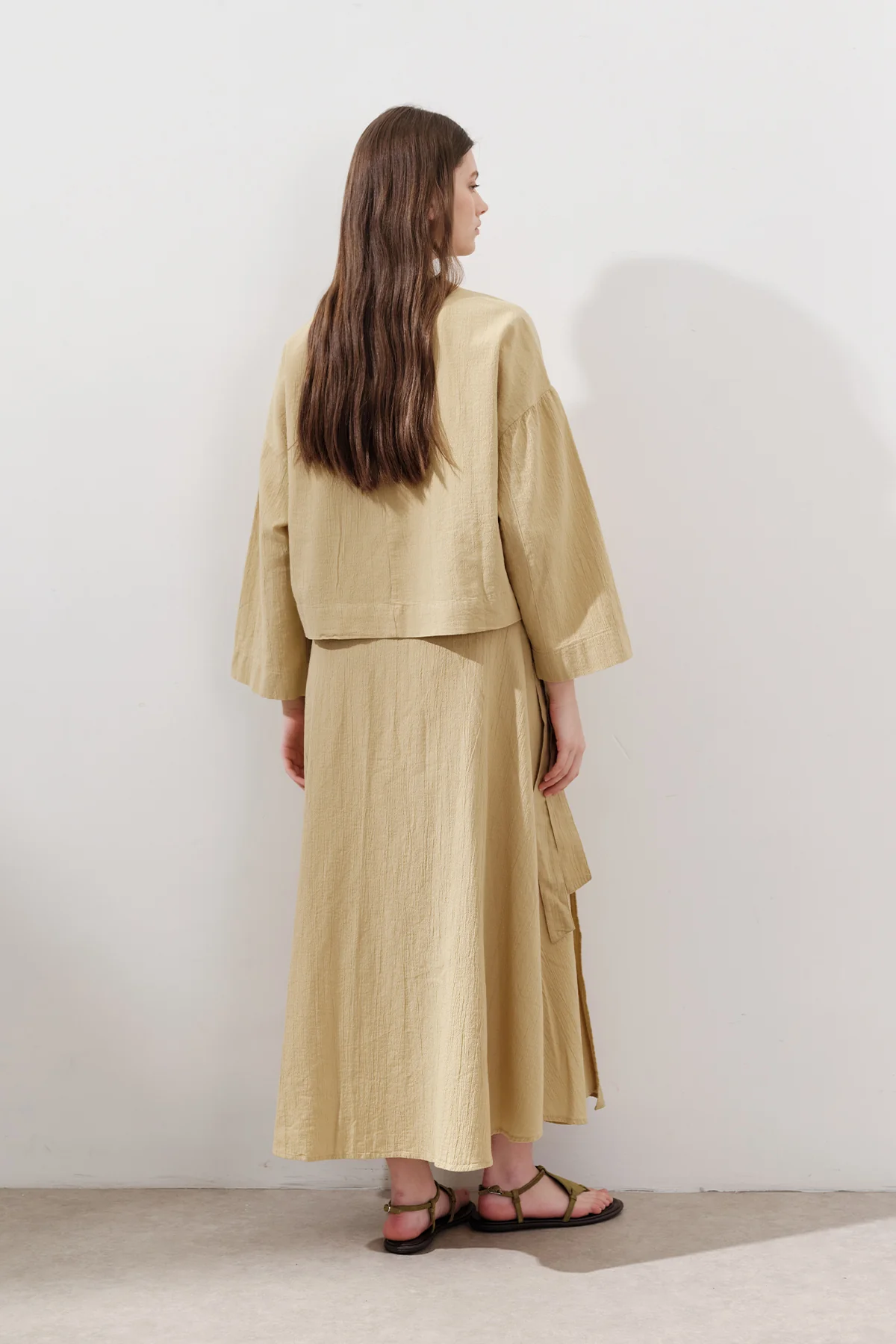 Cotton Wide-Sleeve Crop Blouse Yellow - Image 7