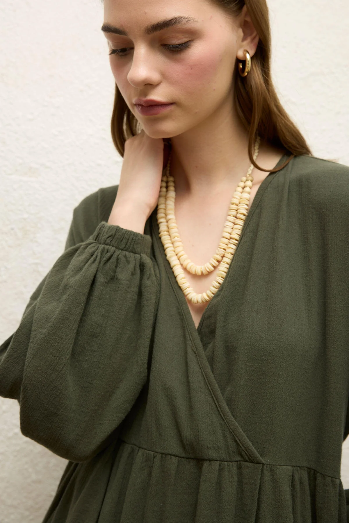 Cotton Wrap Dress Emerald - Image 6