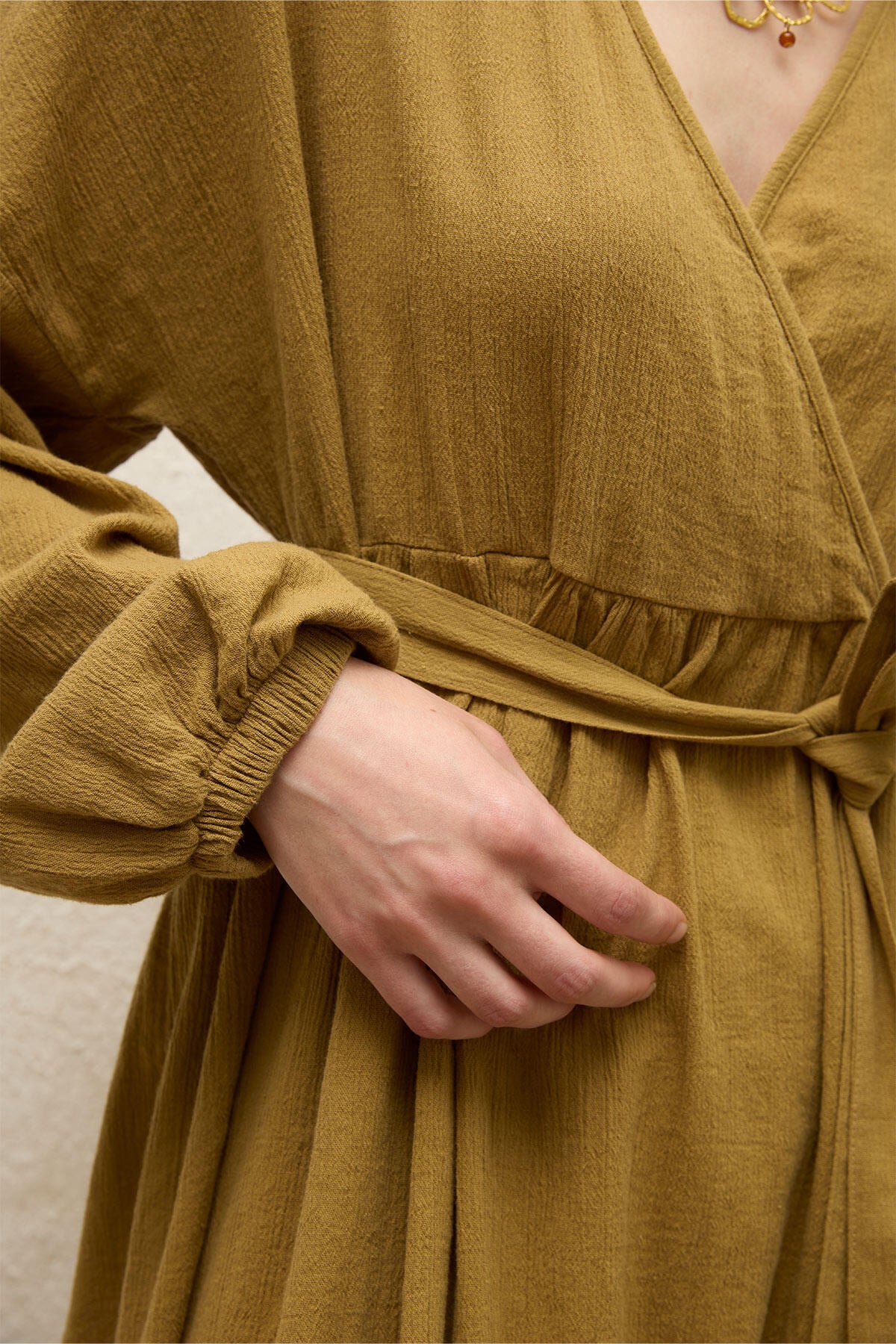 Cotton Wrap Dress Sand - Image 5