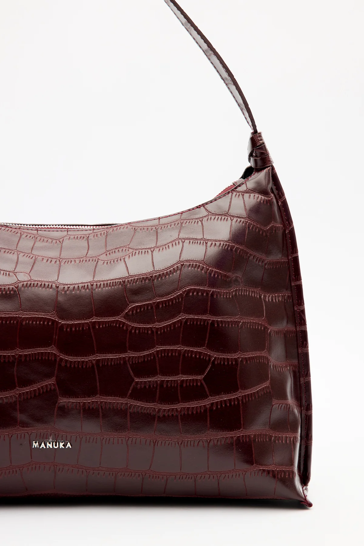 Croc-Effect Tote Bag Burgundy - Image 4