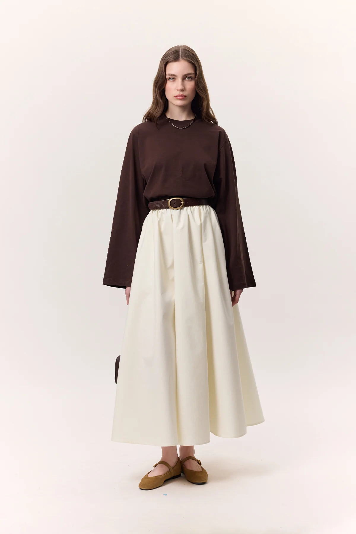 Cropped Long-Sleeve T-Shirt Dark Brown - Image 2
