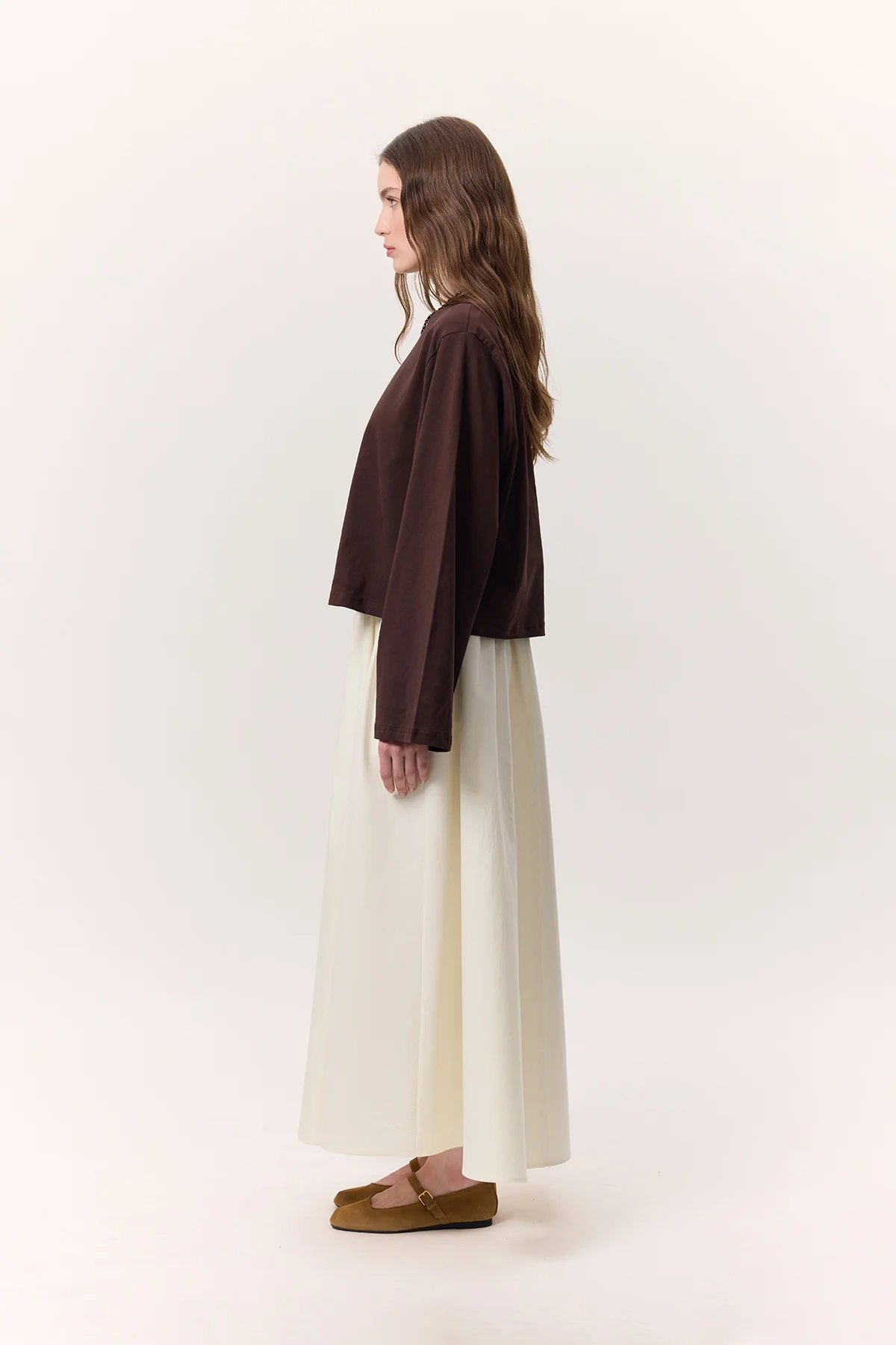 Cropped Long-Sleeve T-Shirt Dark Brown - Image 5