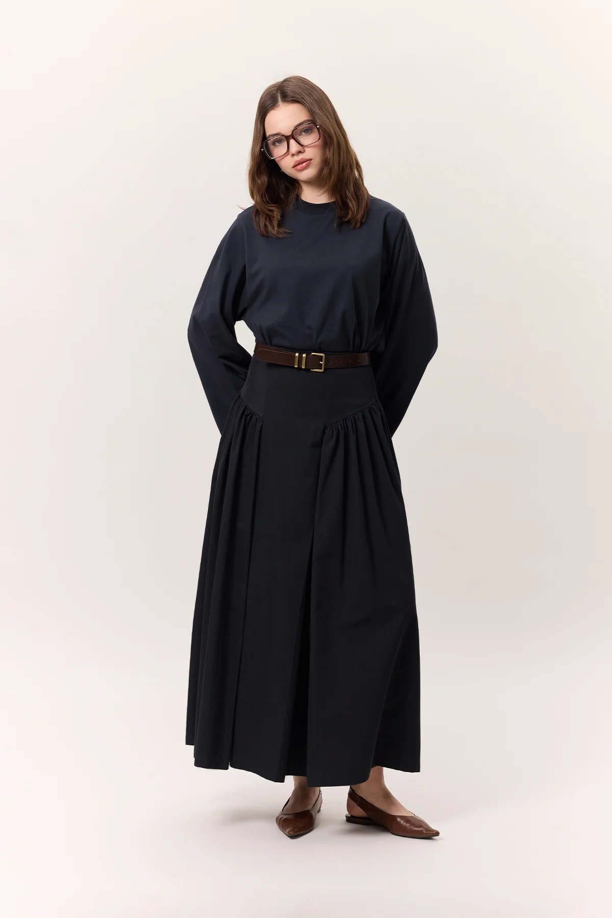 Cropped Long-Sleeve T-Shirt Navy Blue - Image 2