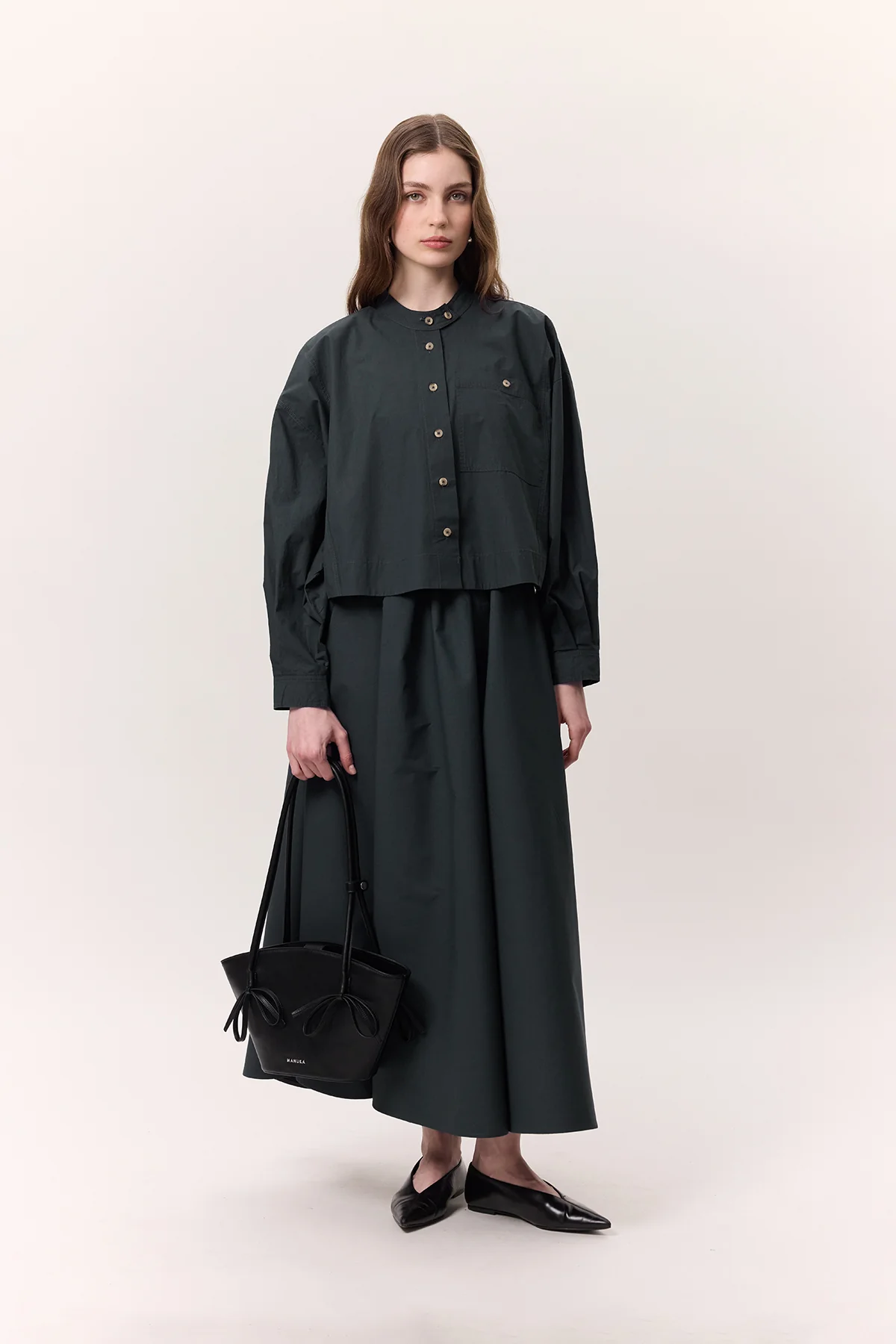 Cropped Shirt With Large Pockets Navy Blue - Image 3