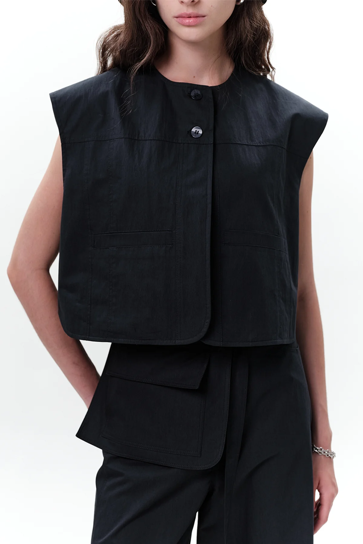 Cropped Vest With Pocket Detail Navy Blue - Image 3