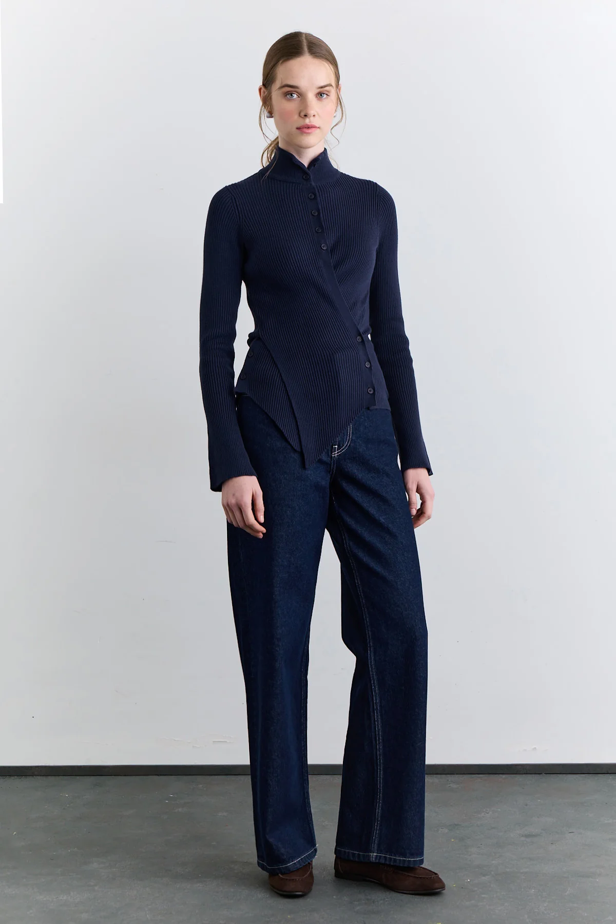 Cross Front Cardigan Navy Blue - Image 2