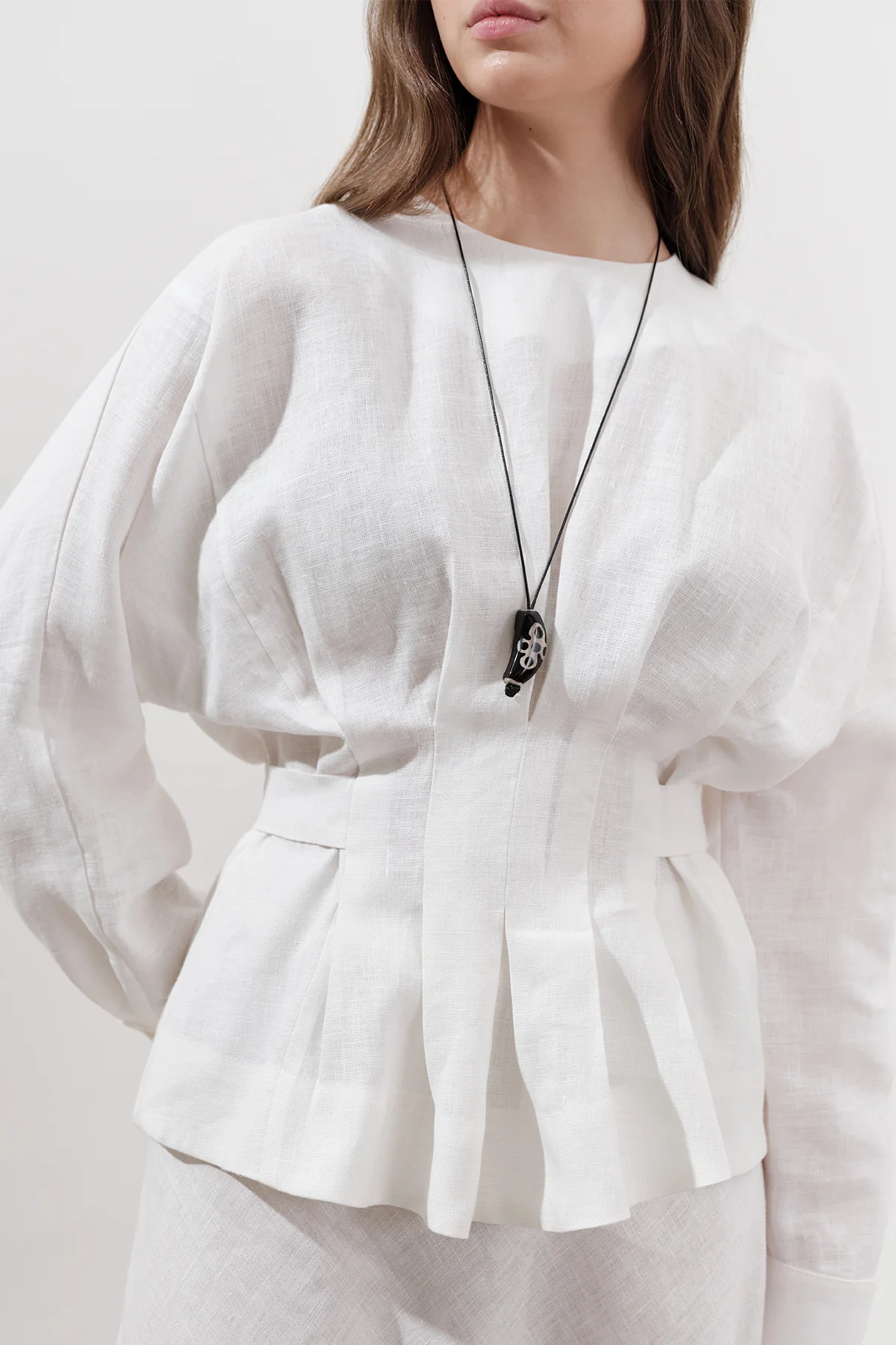 Crossover Tie Linen Blouse Ecru - Image 6