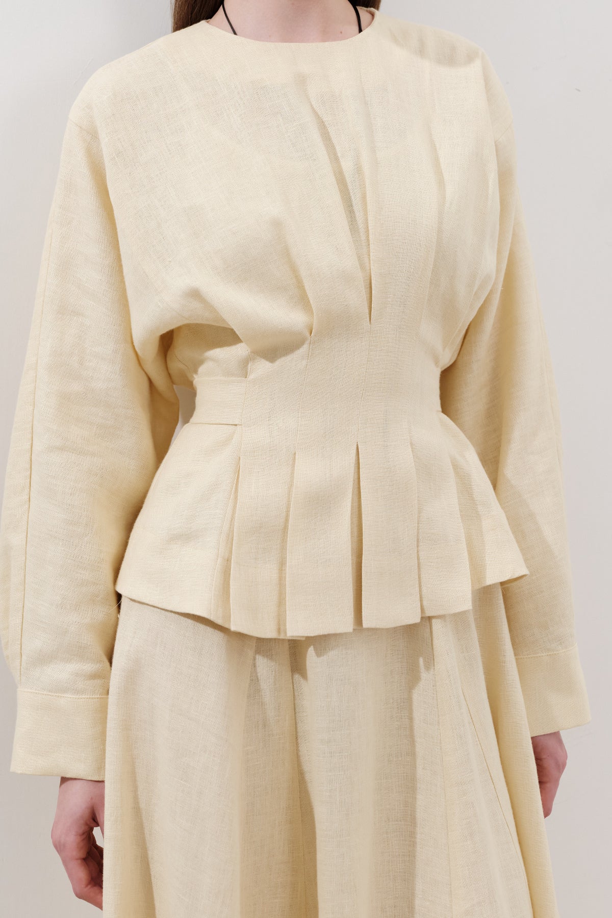 Crossover Tie Linen Blouse Yellow - Image 6