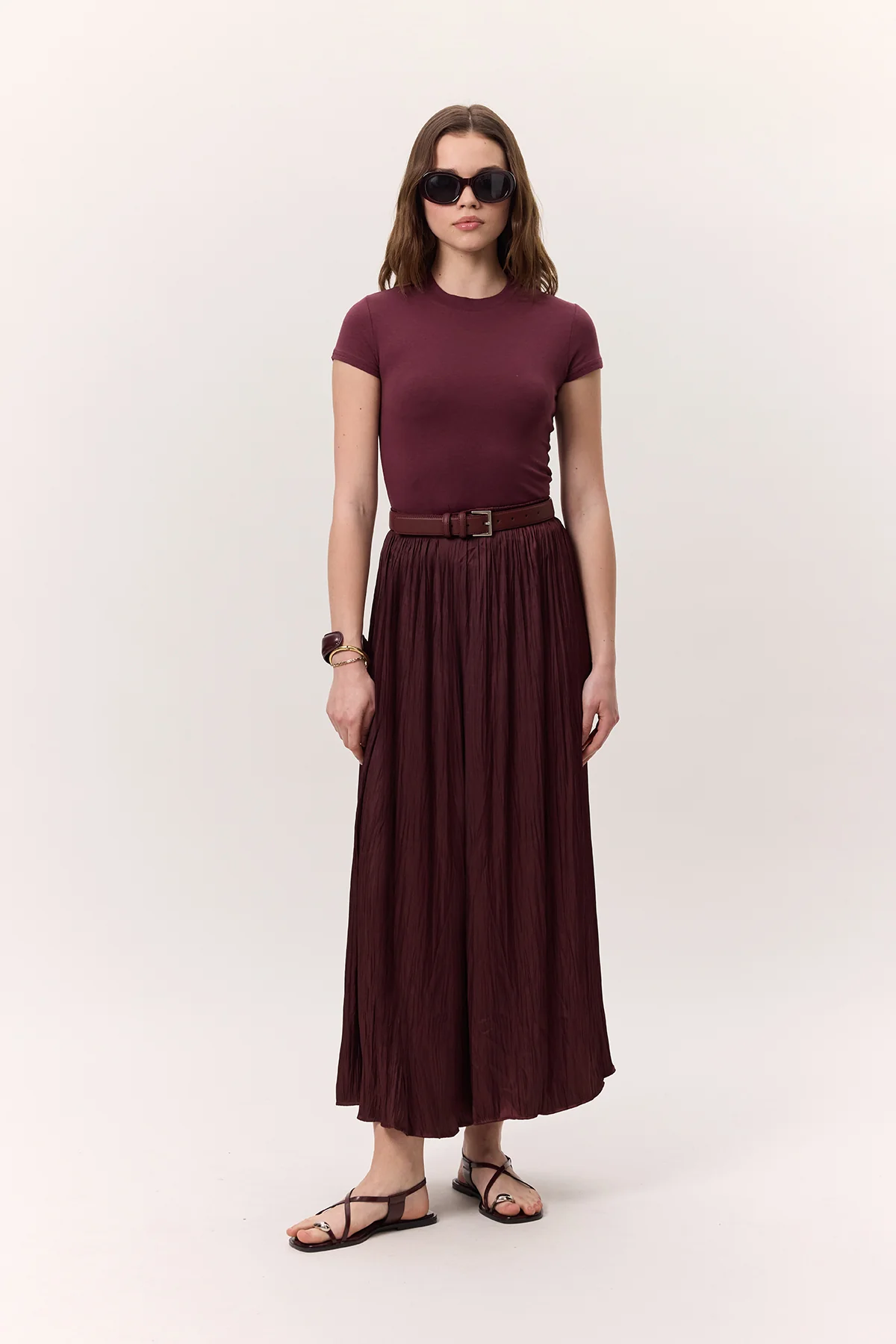 Crush Satin Skirt Burgundy - Image 2